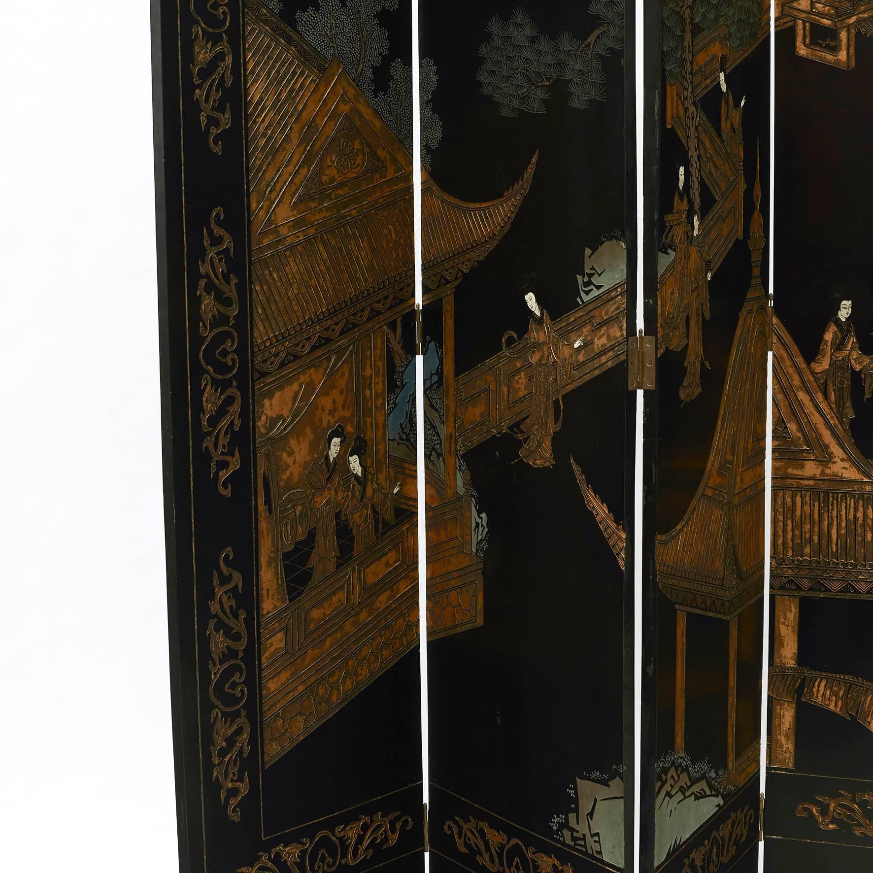 Chinese Export Eight-Fold Lacquered Screen 3