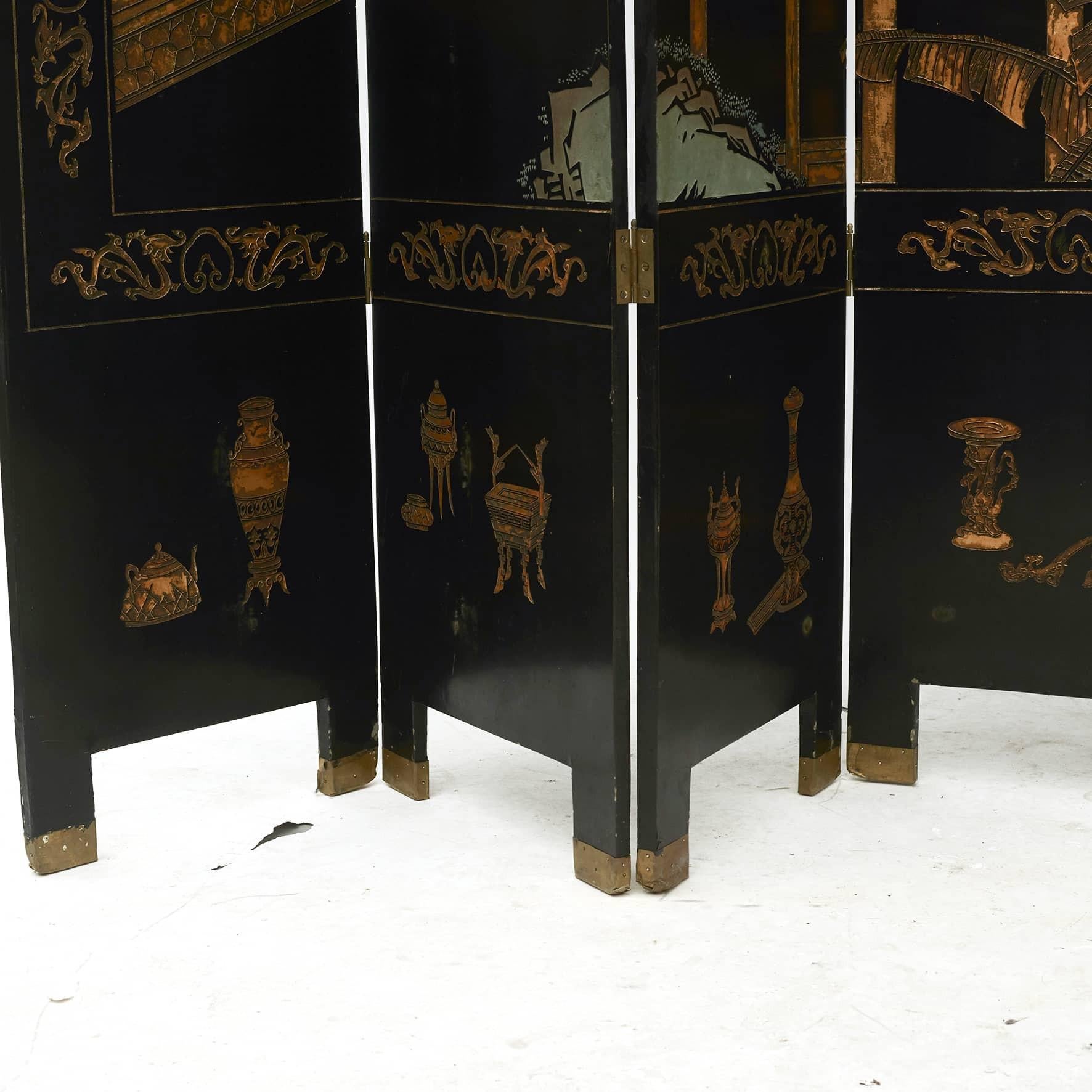 Chinese Export Eight-Fold Lacquered Screen 5