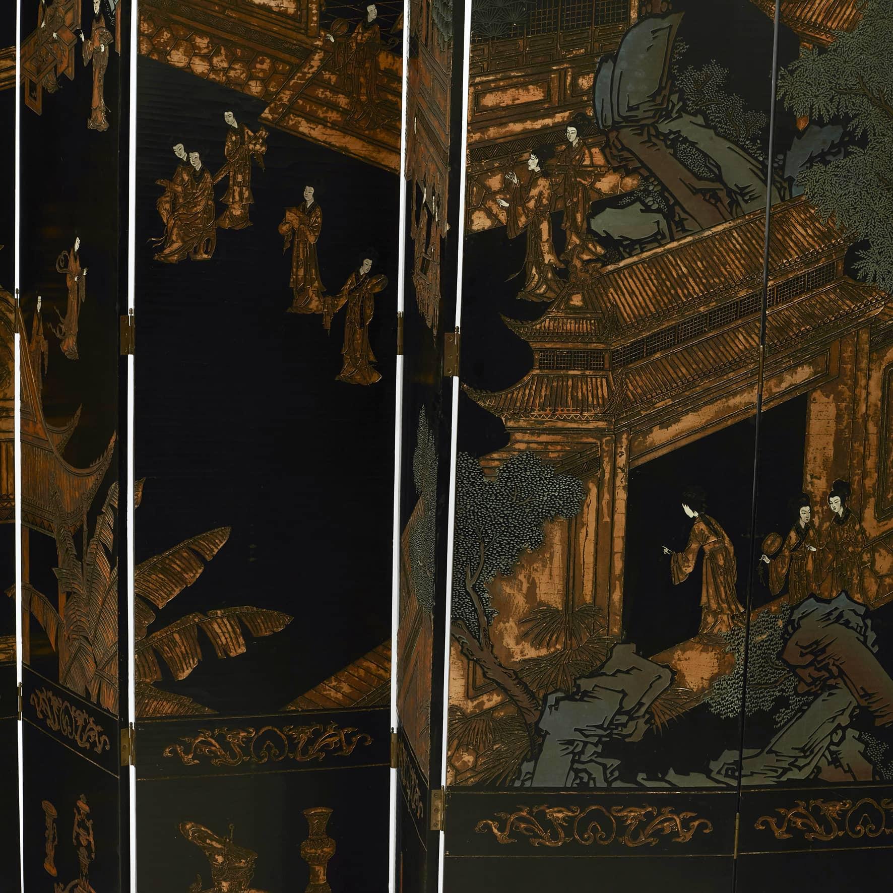 Chinese Export Eight-Fold Lacquered Screen 13