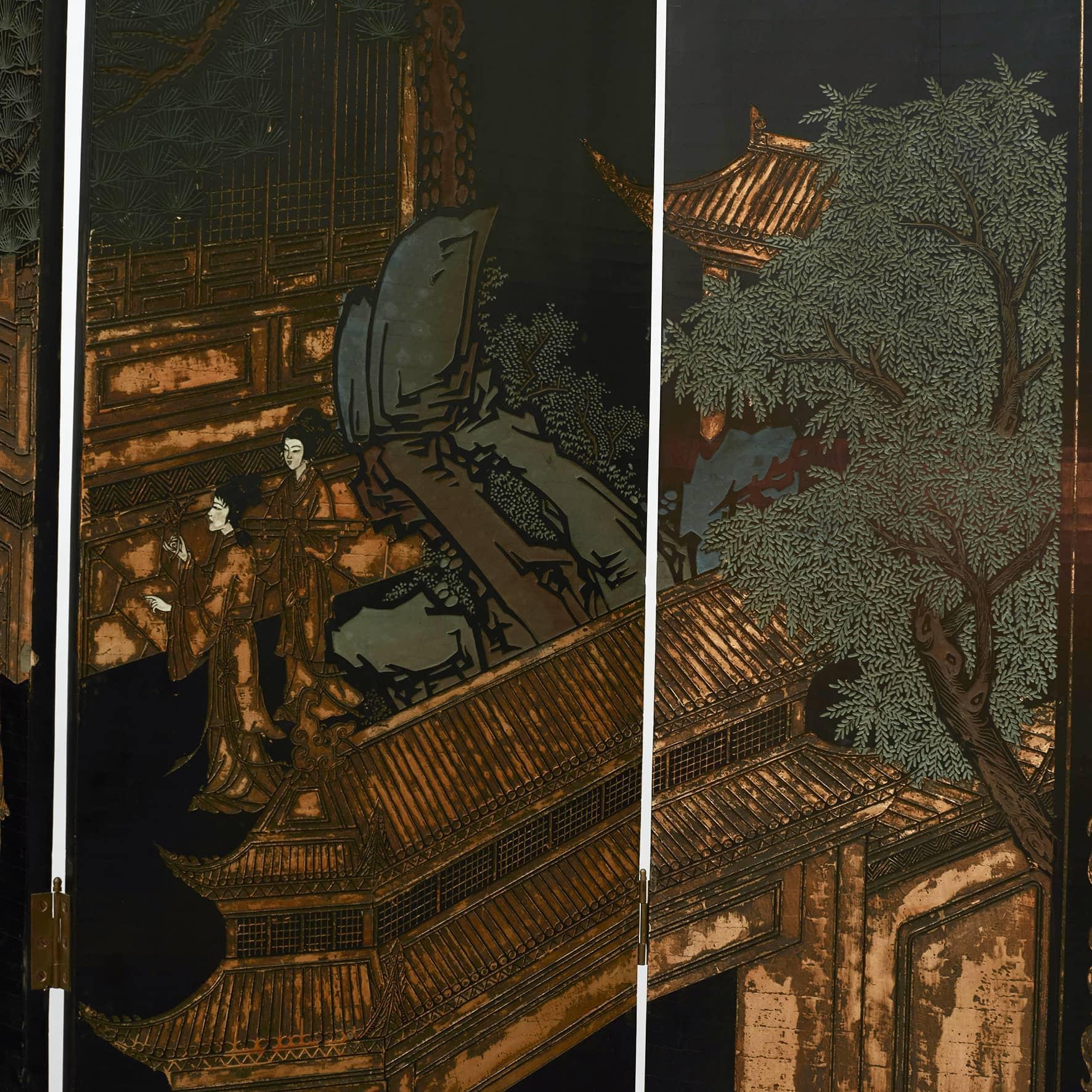 Gilt Chinese Export Eight-Fold Lacquered Screen