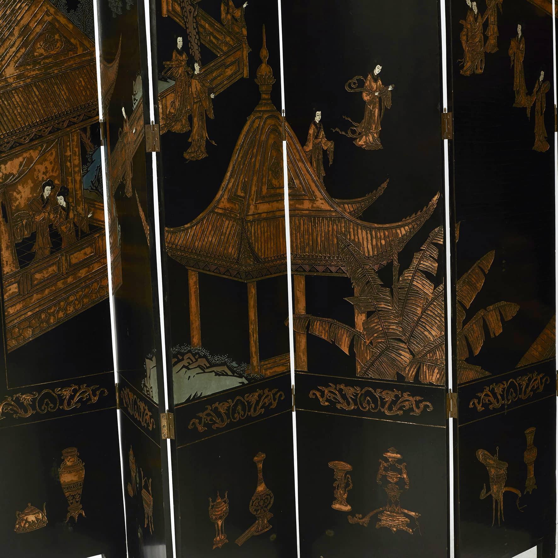 Chinese Export Eight-Fold Lacquered Screen 1
