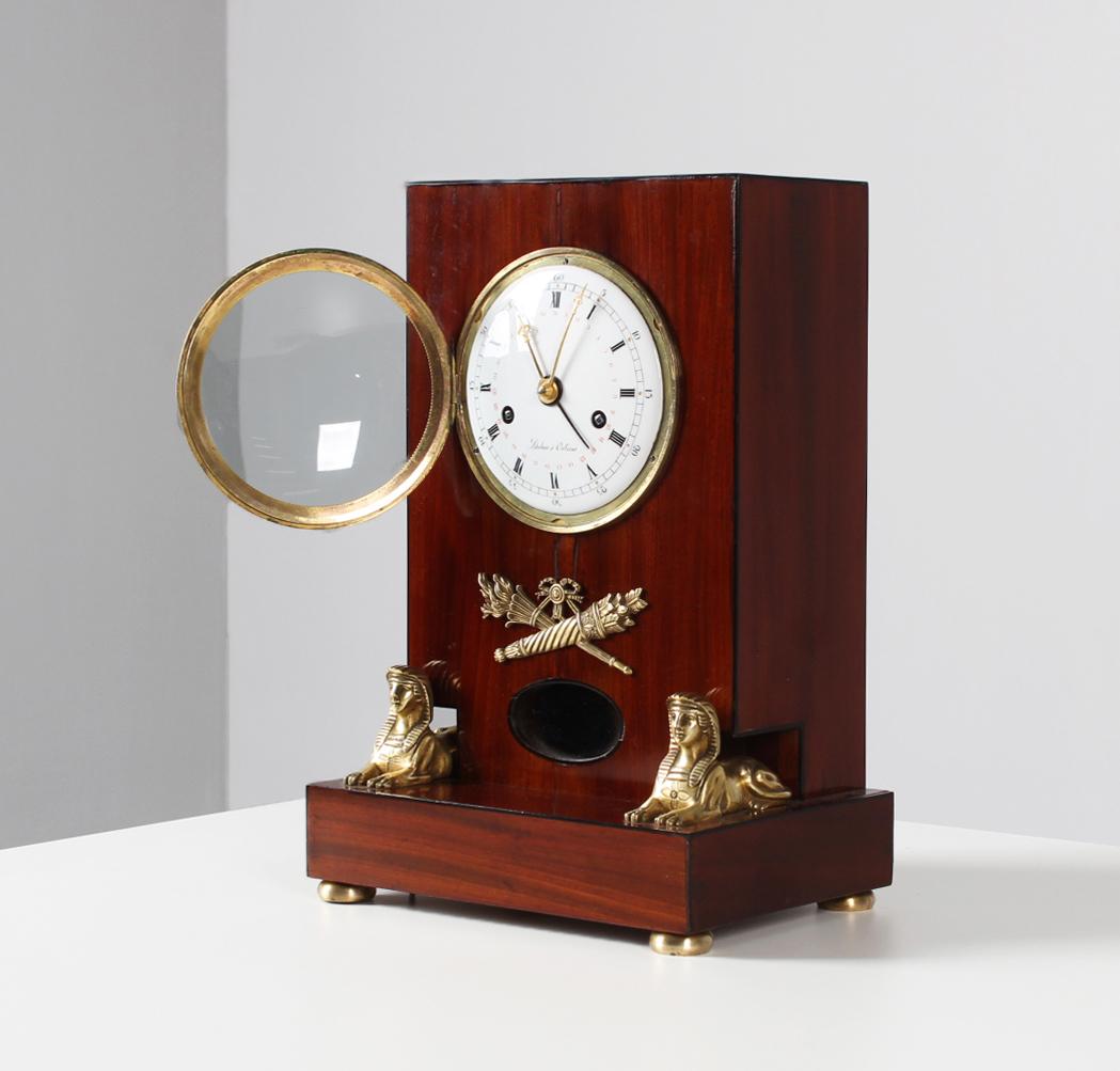 Early 19th Empire Mantel Clock, French Pendule, Retour d'Egypte, Mahogany 11