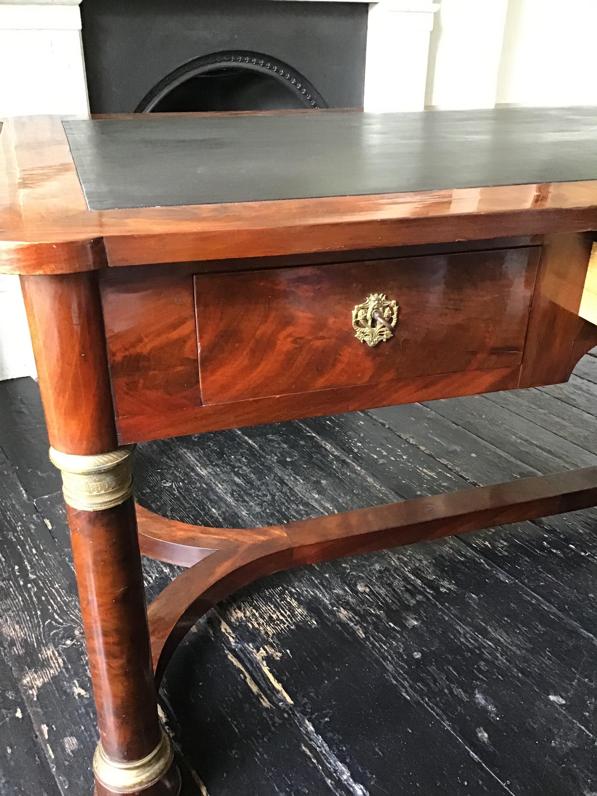 Early 19th French Empire Mahogany and Gilt Mounted Bureau Plat Writing Table 1