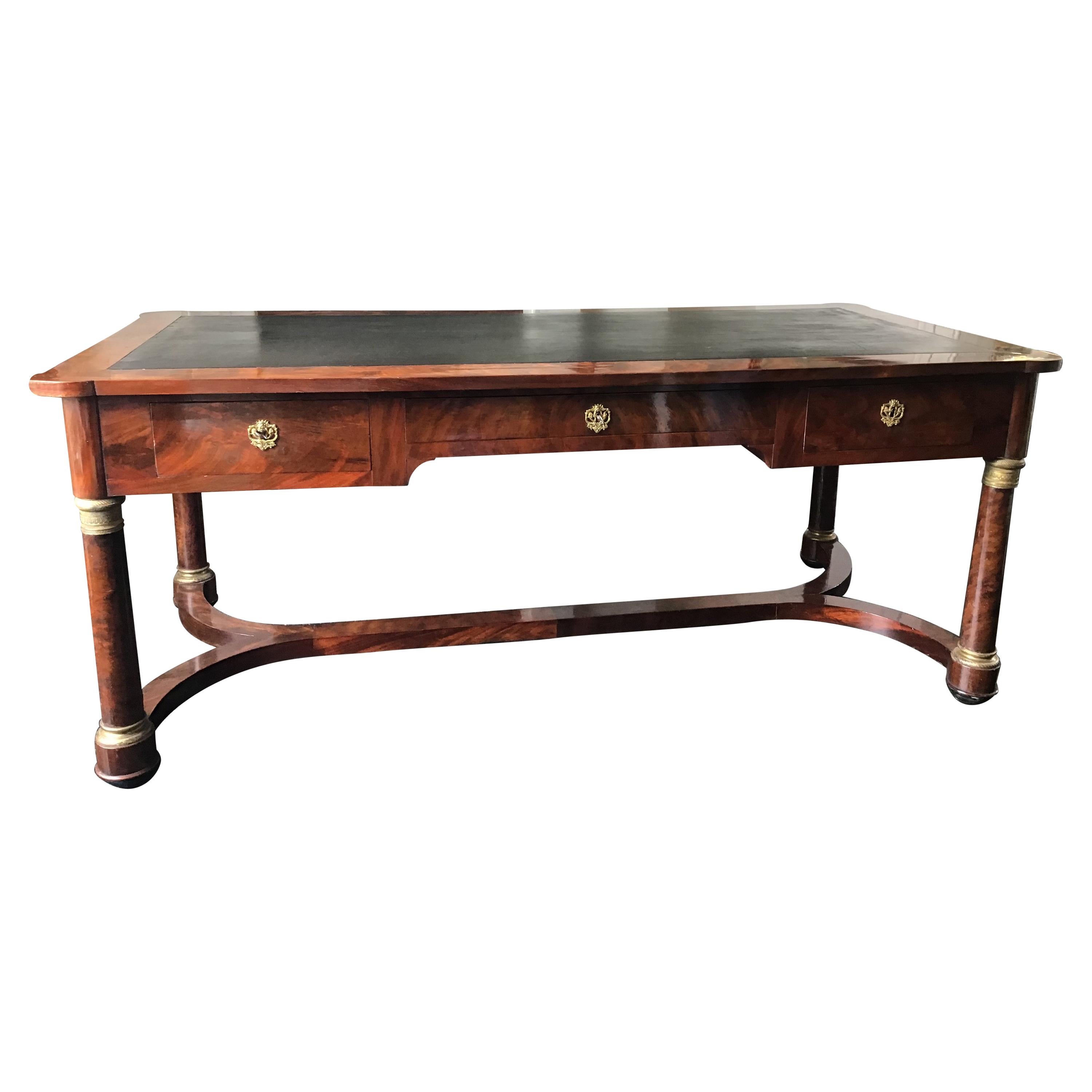 Early 19th French Empire Mahogany and Gilt Mounted Bureau Plat Writing Table