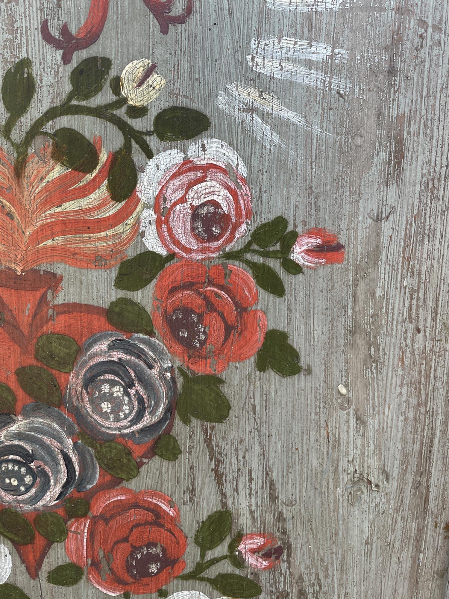 Early 19th Light Blue Floral Painted Cabinet For Sale 8