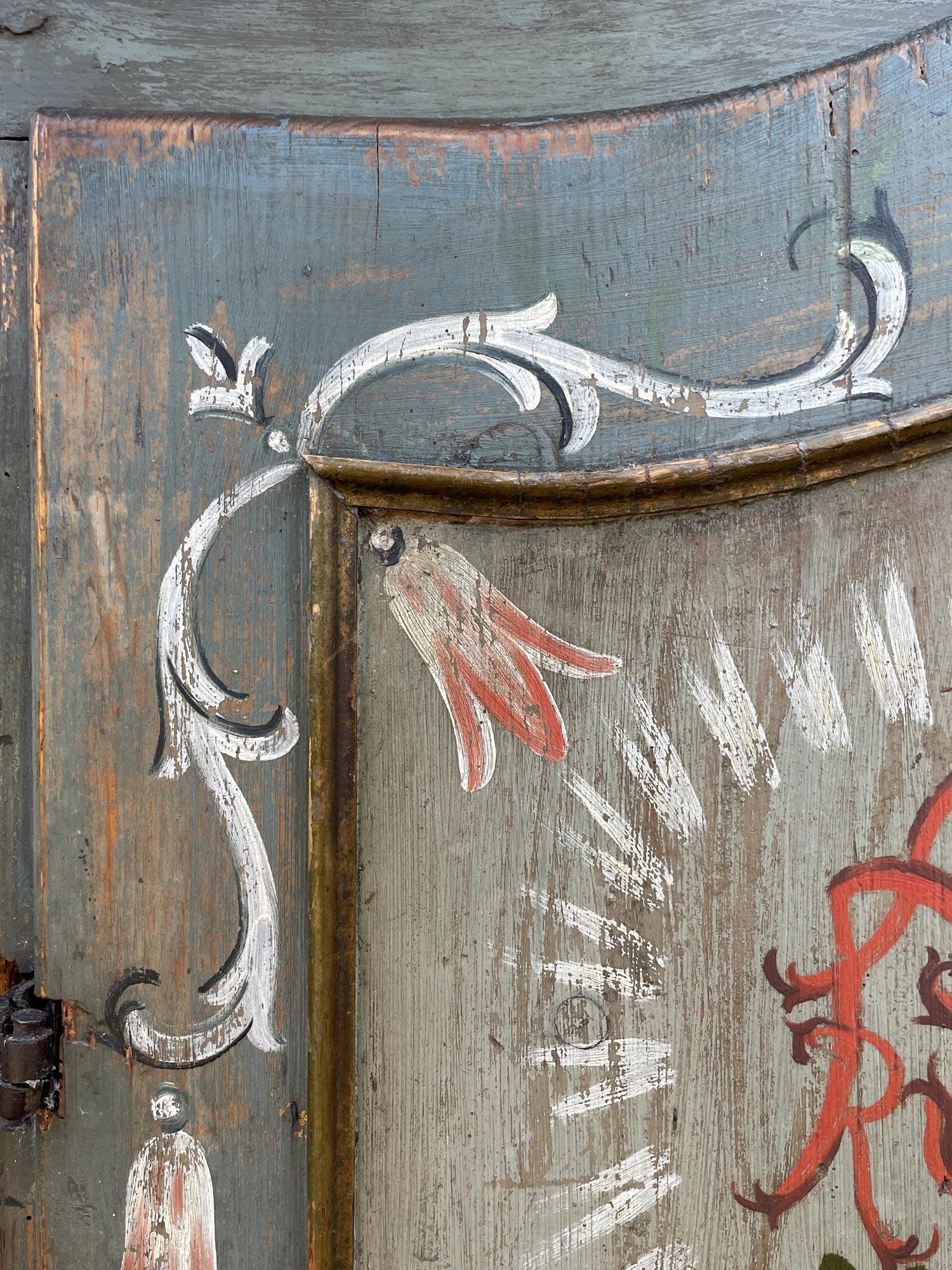 Early 19th Light Blue Floral Painted Cabinet For Sale 9