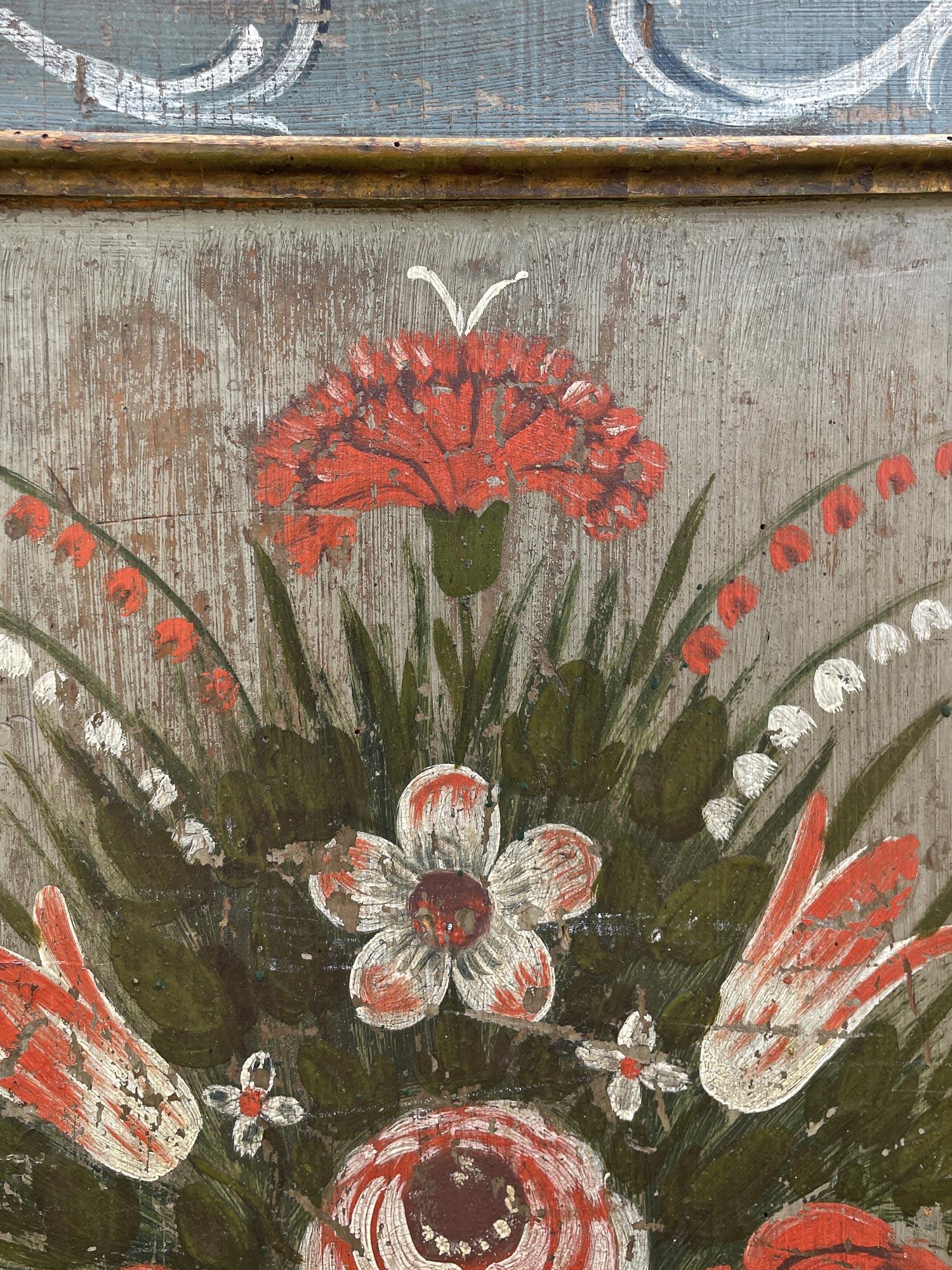 Early 19th Light Blue Floral Painted Cabinet For Sale 11
