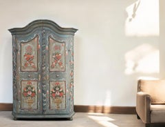 Early 19th Light Blue Floral Painted Cabinet