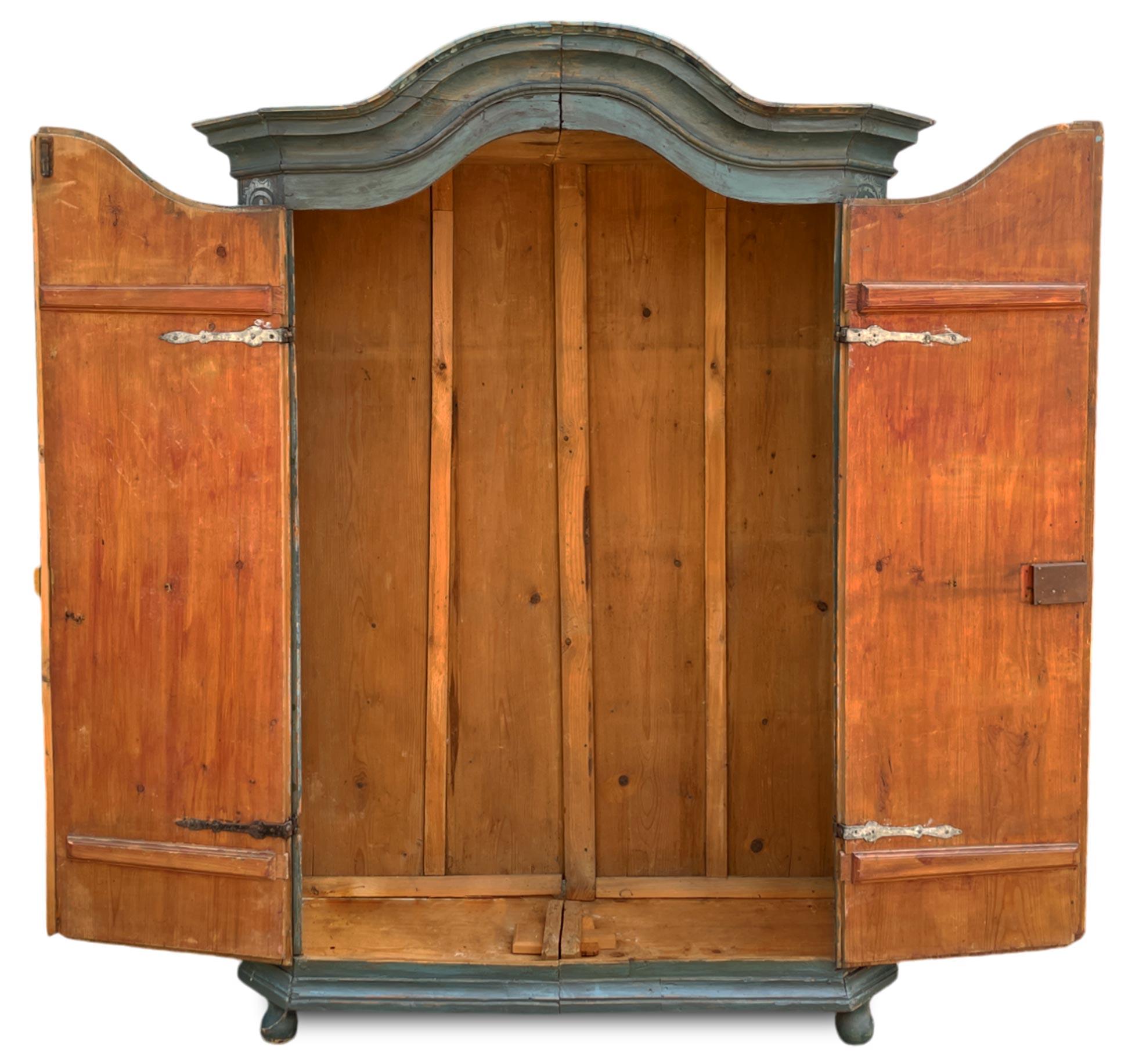 Early 19th Light Blue Floral Painted Cabinet For Sale 1