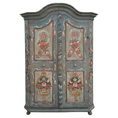 Early 19th Light Blue Floral Painted Cabinet