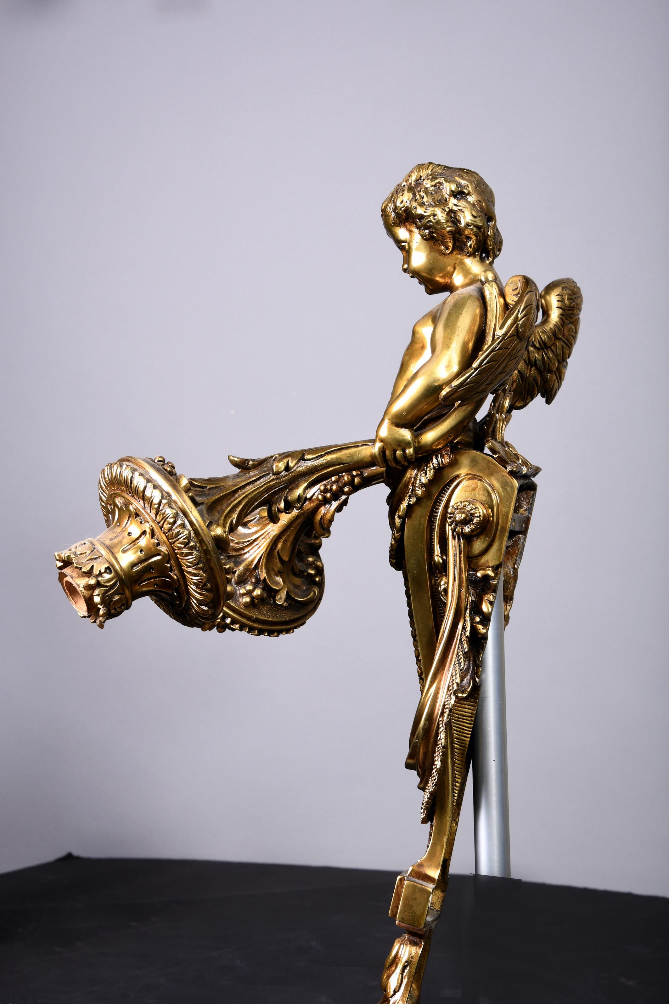 Unknown Early 19th Century Pair of Bronze Empire Revival Cherub Wall Sconces/Torcherier For Sale