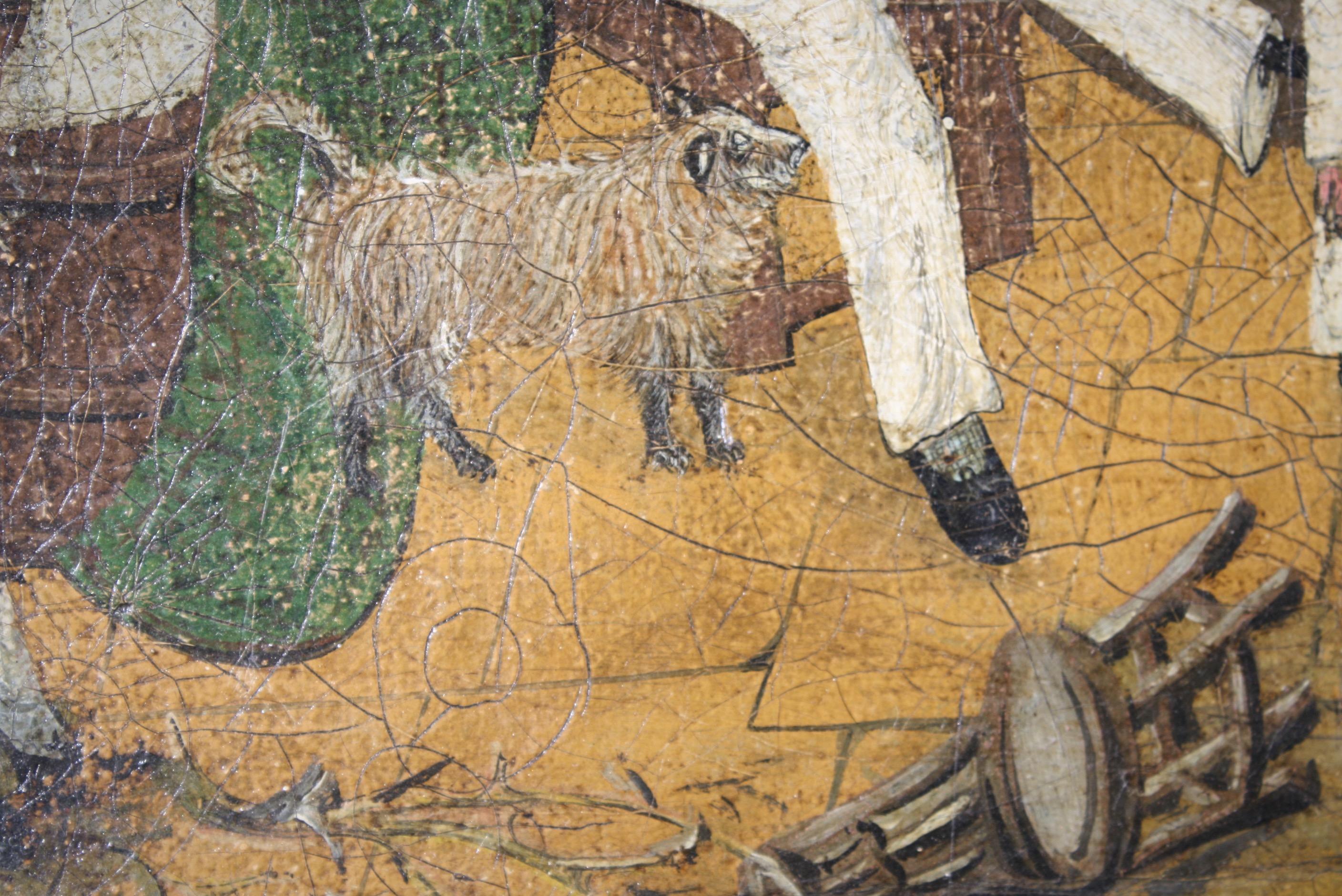 Curio de pata de madera de principios del XIX Primitivo Escena interior ingenua Arte popular Militar Lienzo en venta