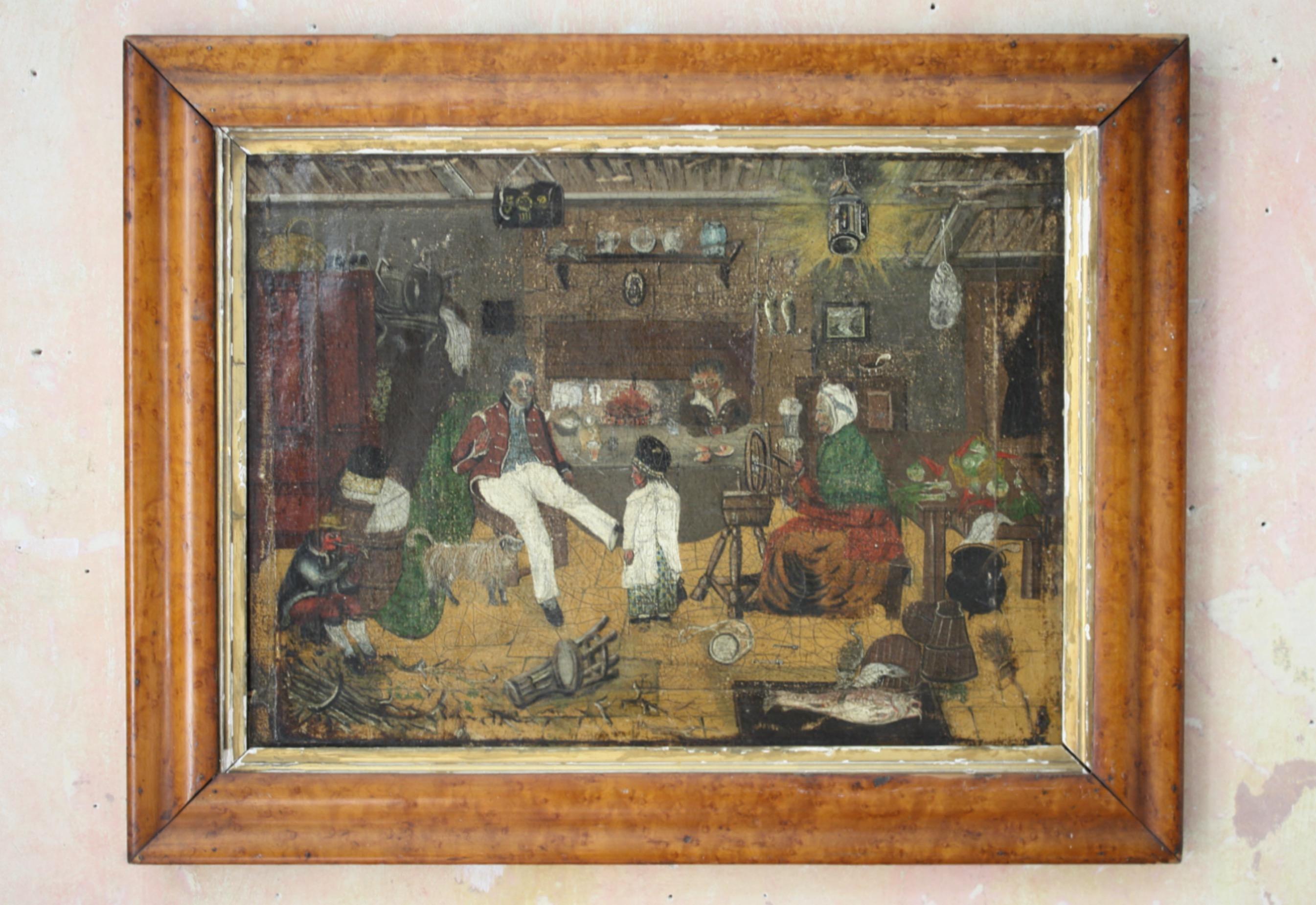 Curio de pata de madera de principios del XIX Primitivo Escena interior ingenua Arte popular Militar en venta 3