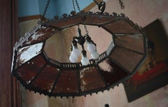 Early 19th Regency Century Dodecagon Pendant Light Lantern Tin Glass Toleware