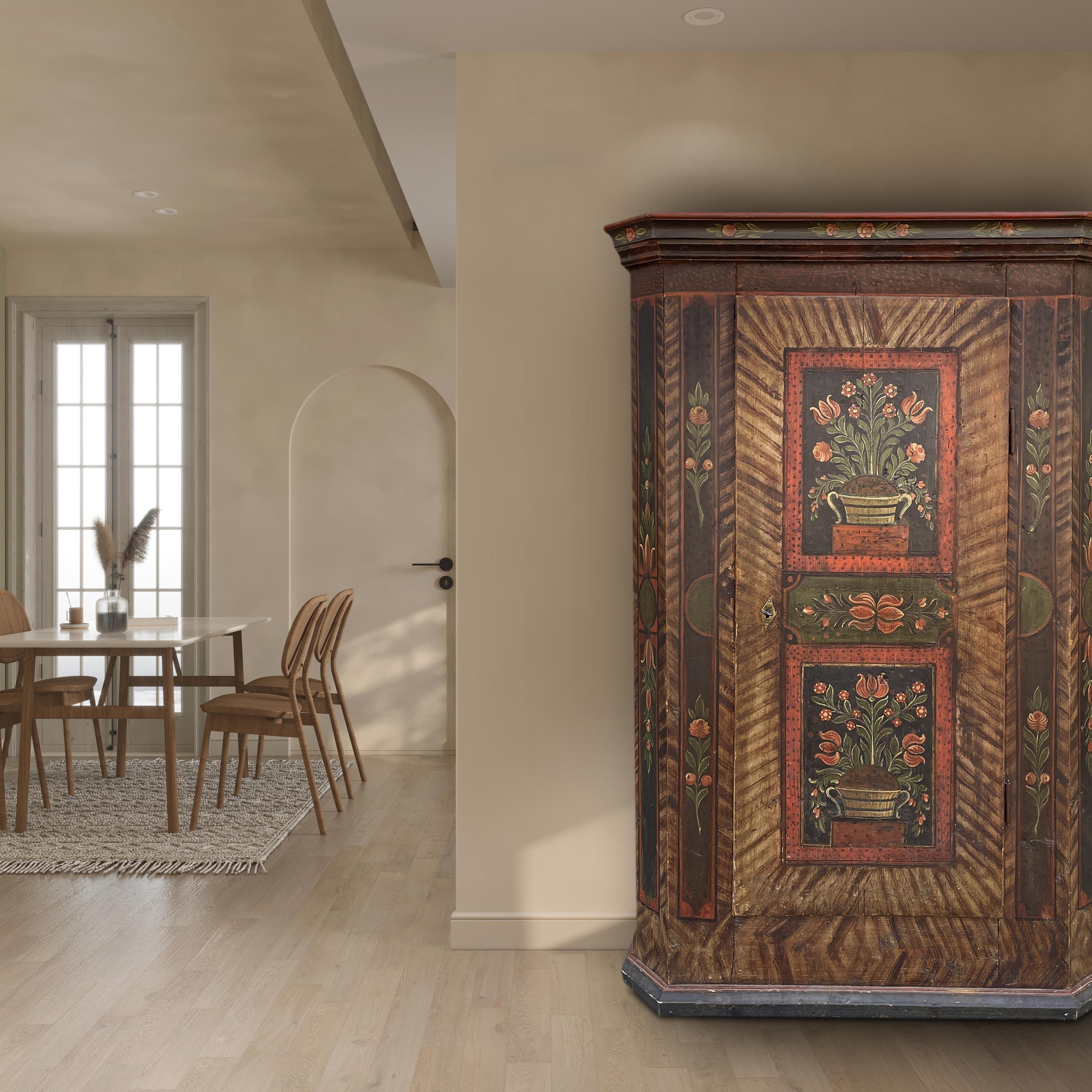 Early 19th Tyrolean Floral Painted Cabinet 3