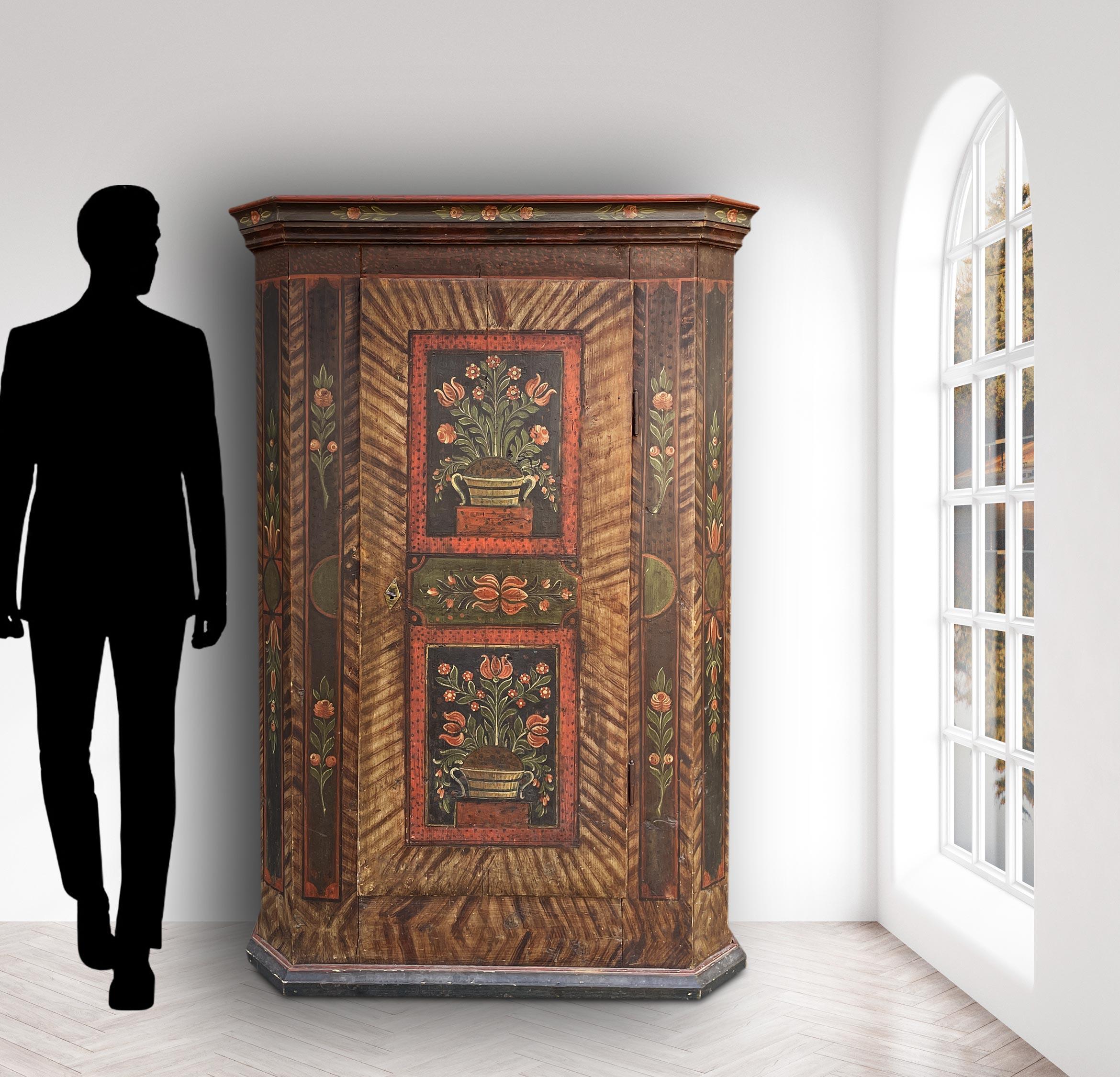 Early 19th Tyrolean Floral Painted Cabinet 4