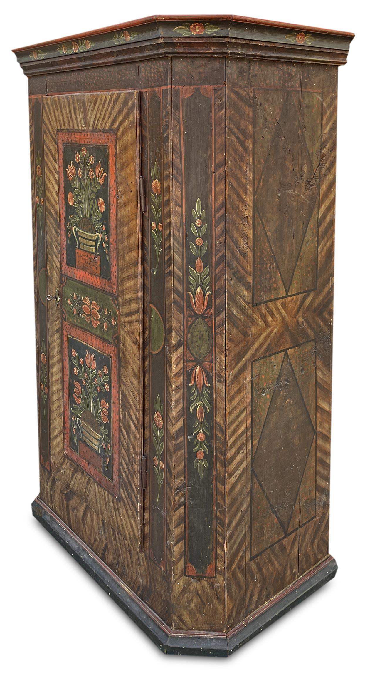 Neoclassical Early 19th Tyrolean Floral Painted Cabinet