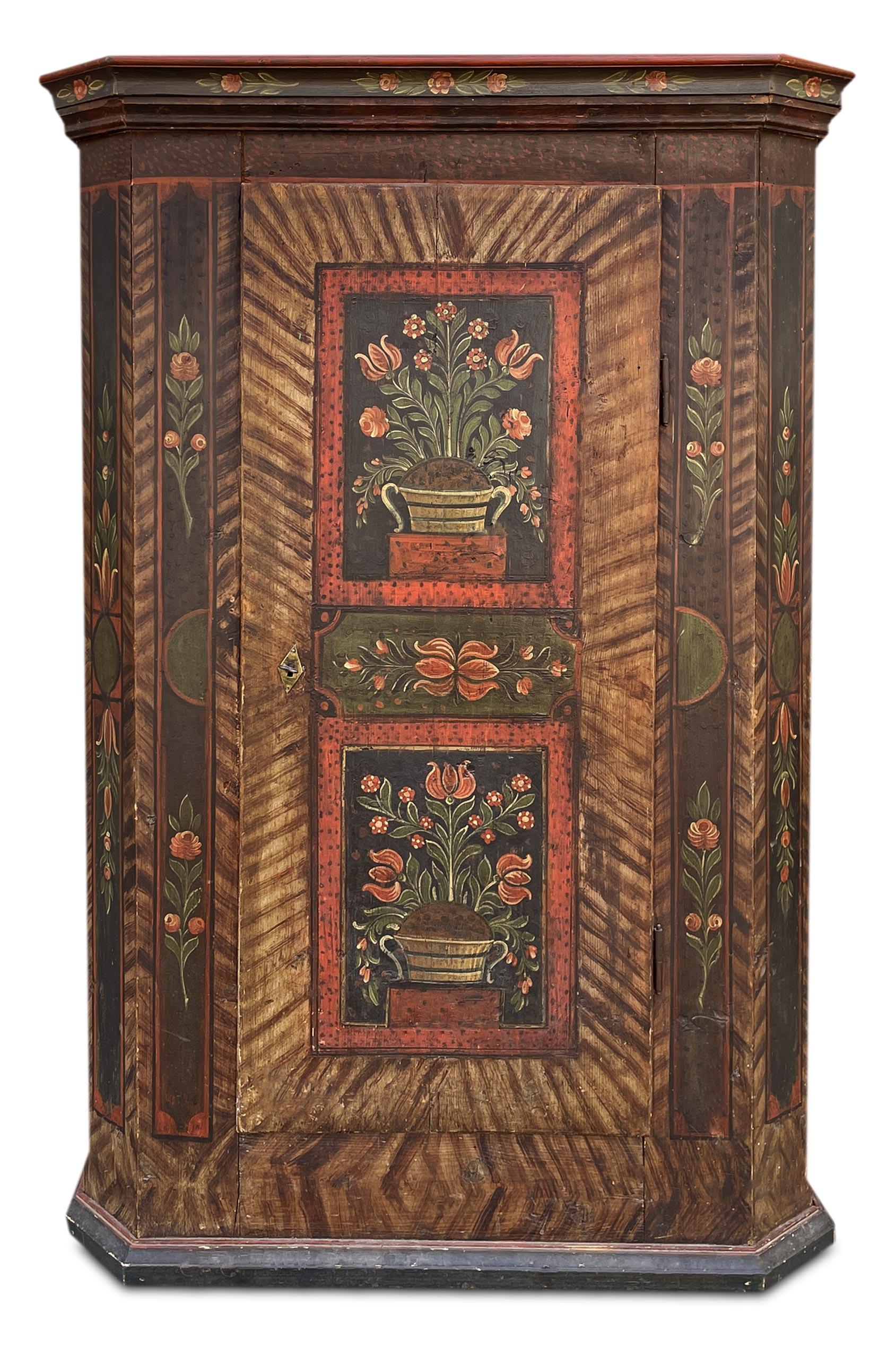 Austrian Early 19th Tyrolean Floral Painted Cabinet