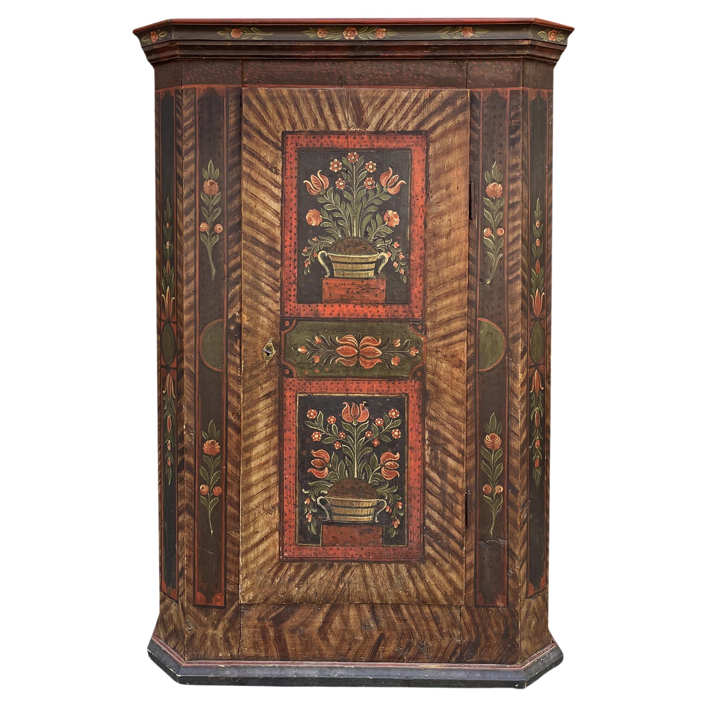 Early 19th Tyrolean Floral Painted Cabinet