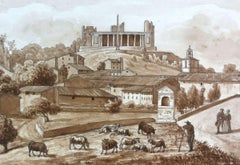 Vue de Tourves Dessin à l'aquarelle sur papier du XVIIIe siècle
