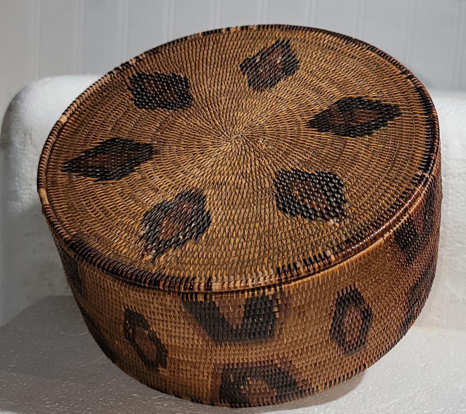 Hand-Crafted Early 19thc American Indian Lidded Basket For Sale