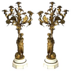 Early 19thc Antique French Bronze Candelabras With Marble Base