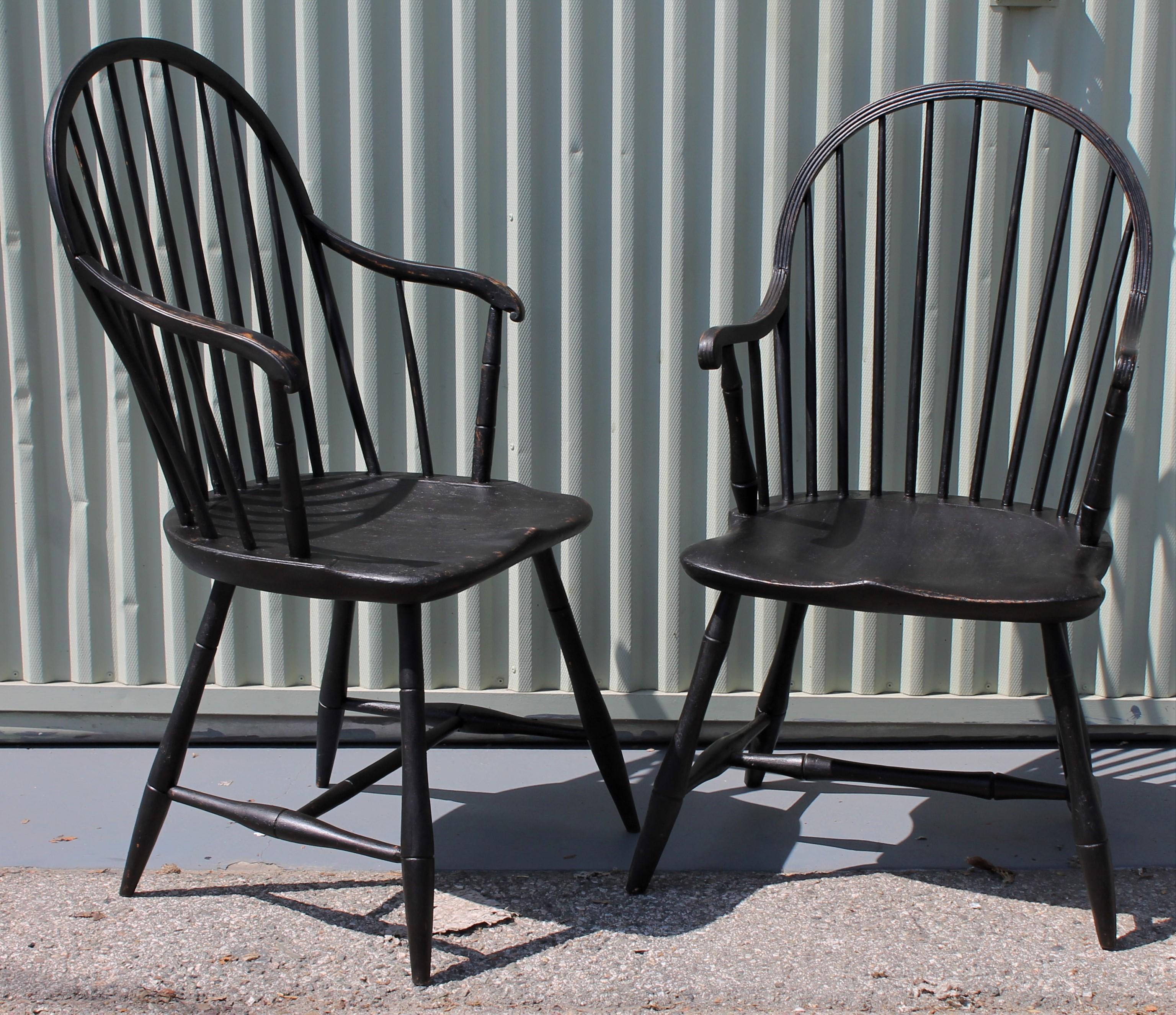 Country Early 19th Century Black Painted Windsor Armchairs
