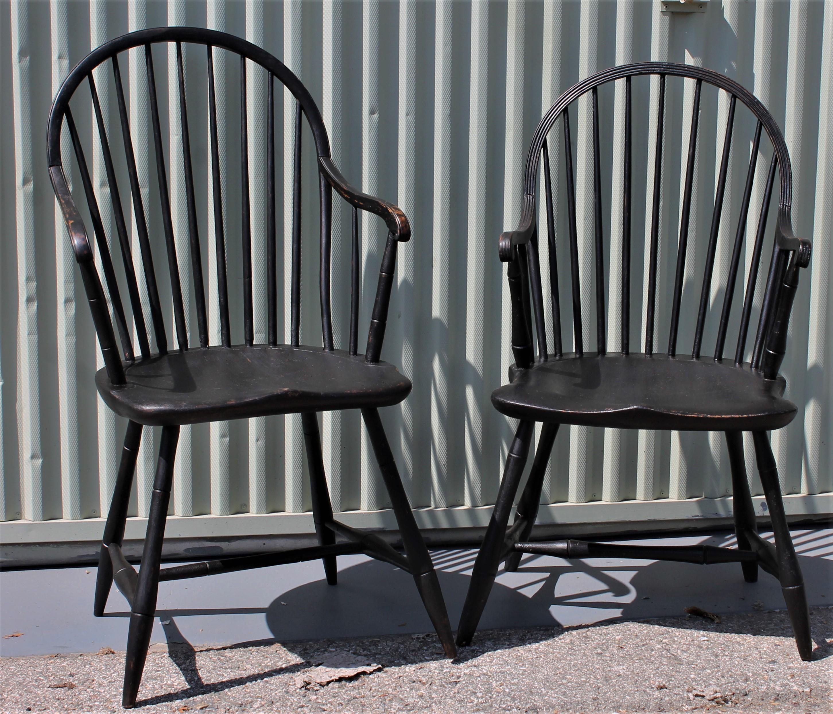 American Early 19th Century Black Painted Windsor Armchairs