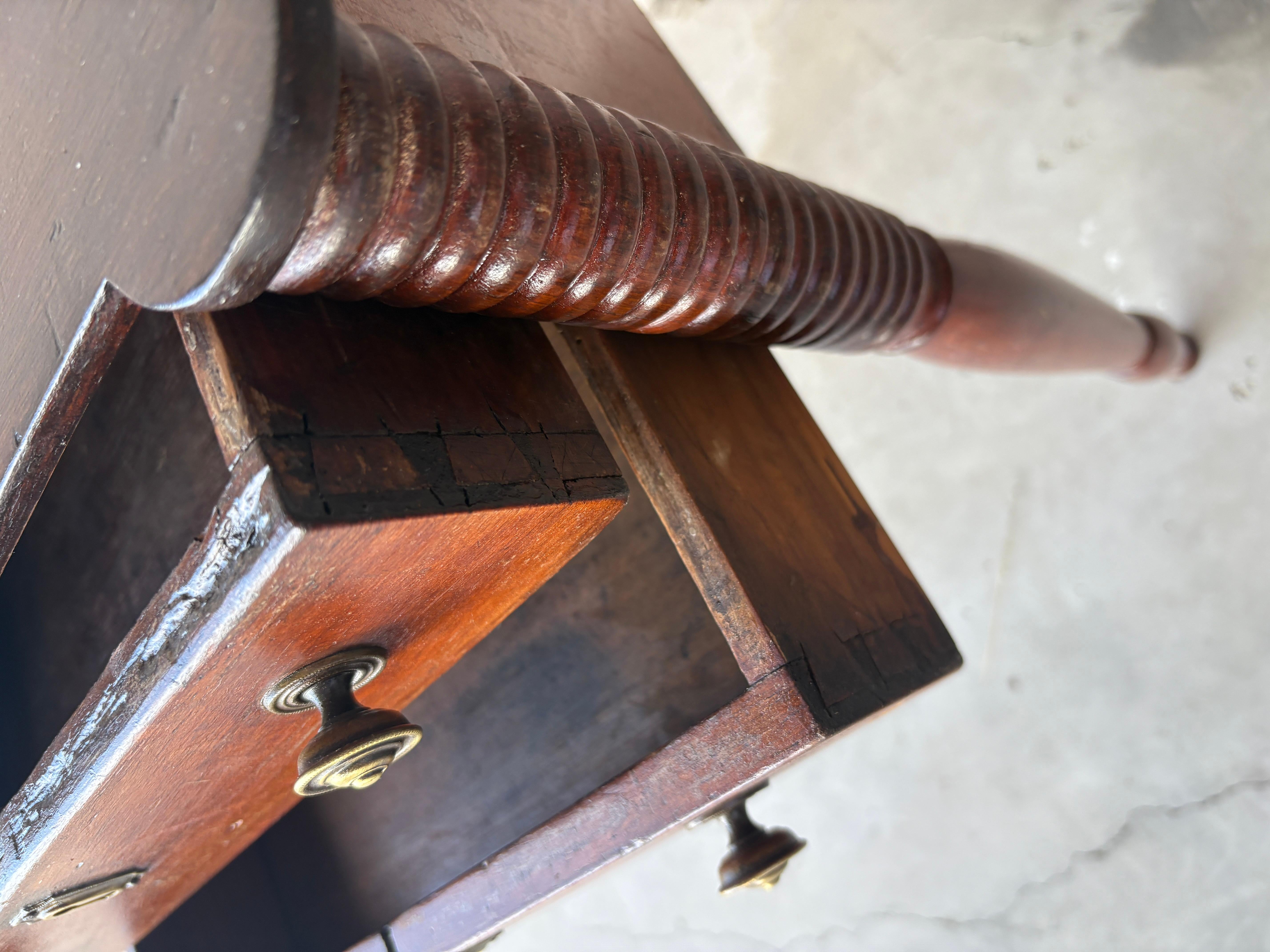 Early 19thc Cherry Wood Two Drawer Stand In Good Condition For Sale In Los Angeles, CA