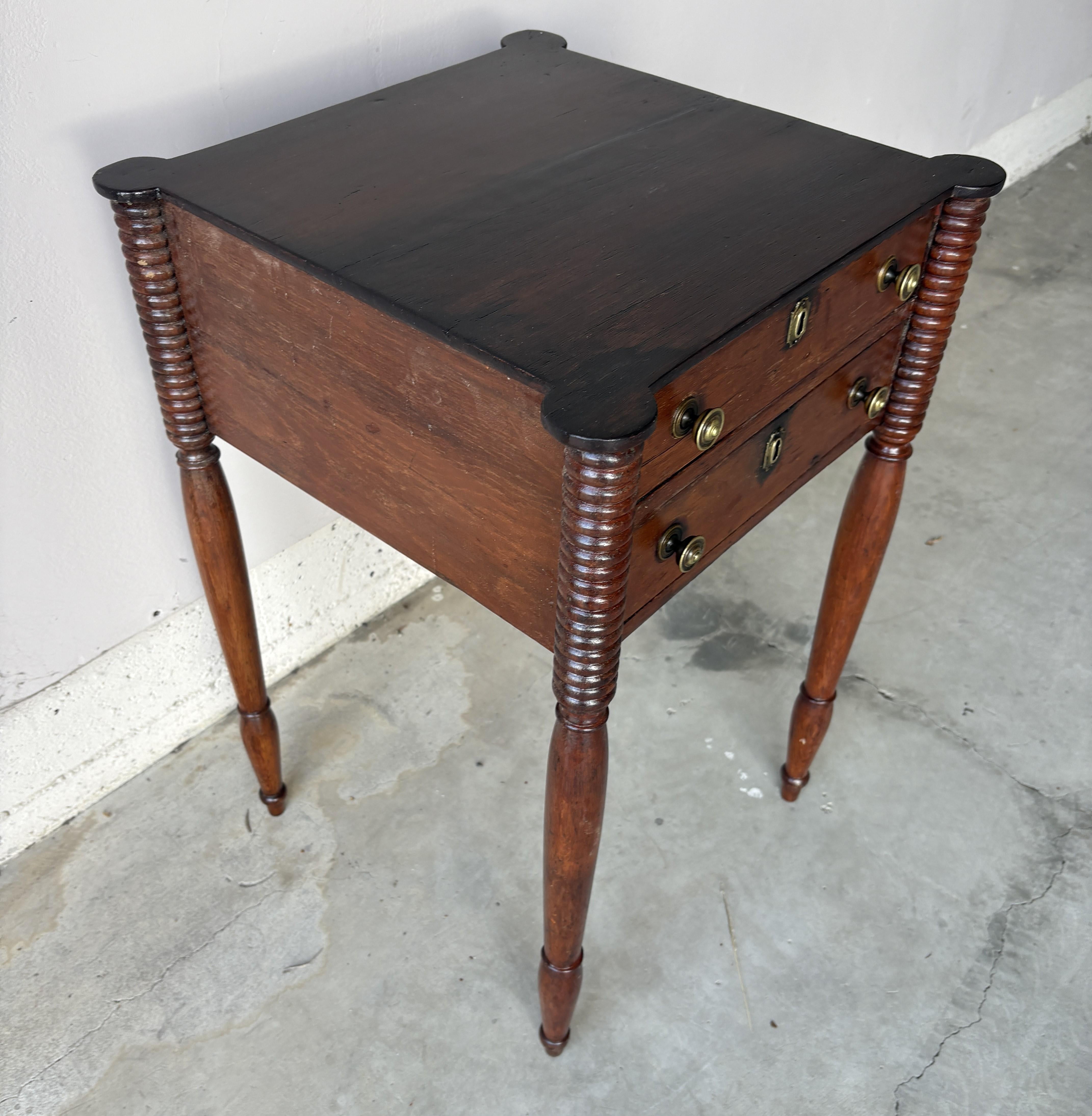 19thc wooden cherry wood night stand with brass fittings. hand made lollipop Corners are a wonderful design choice. 
Great condition.
Keys not included.