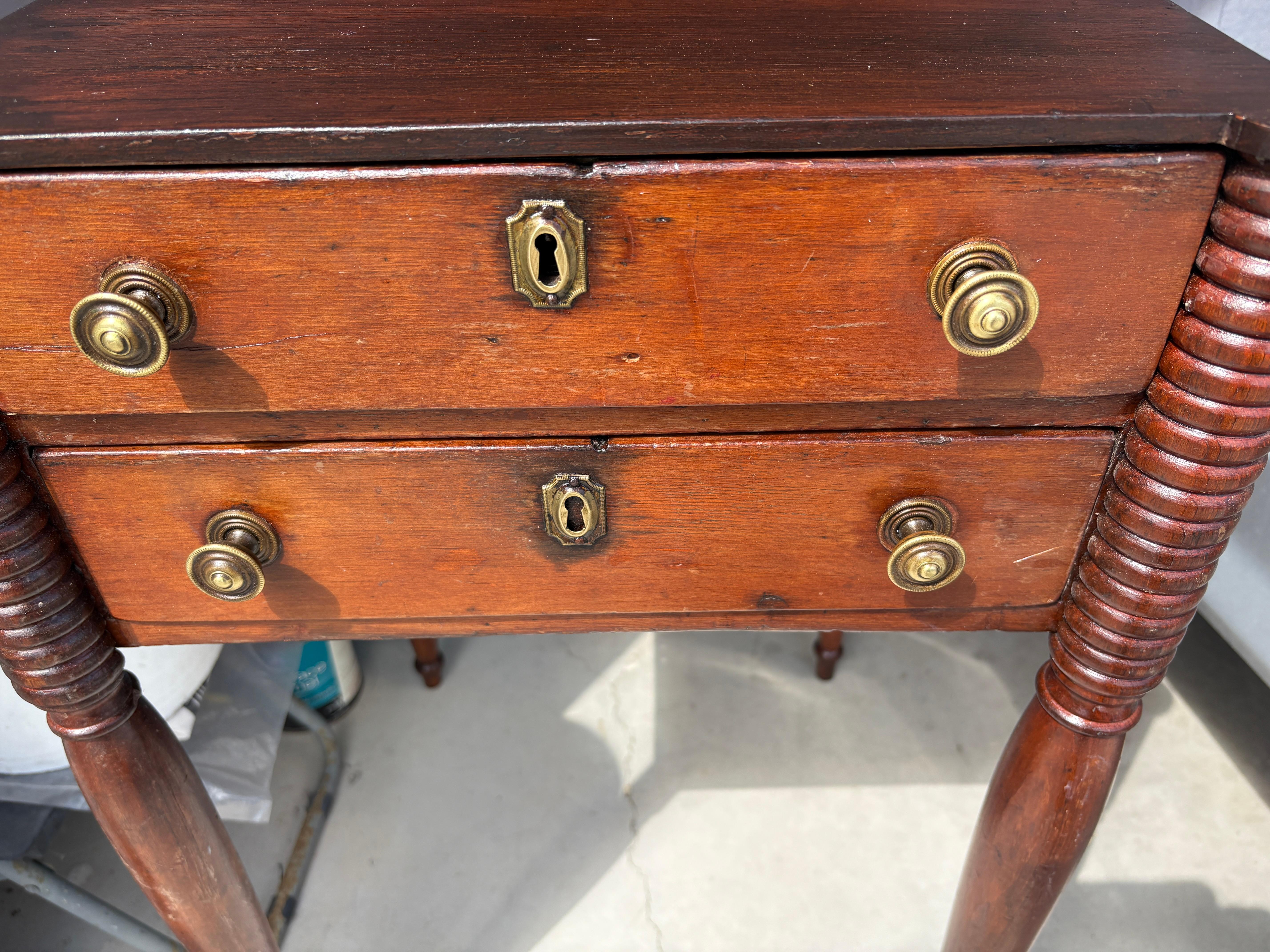 American Early 19thc Cherry Wood Two Drawer Stand For Sale