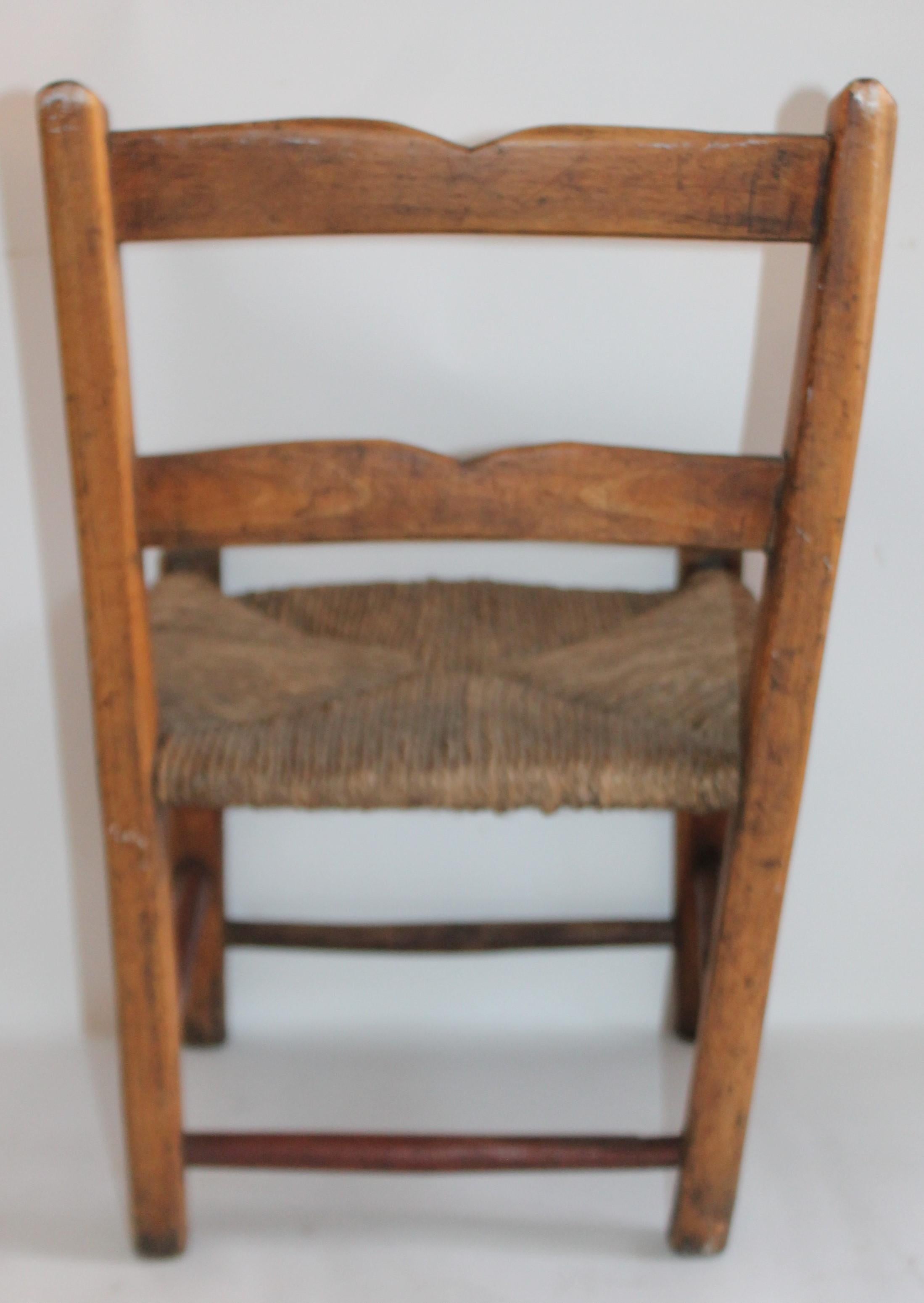 Wood Early 19th Century Child's Chair with Original Rush Seat For Sale