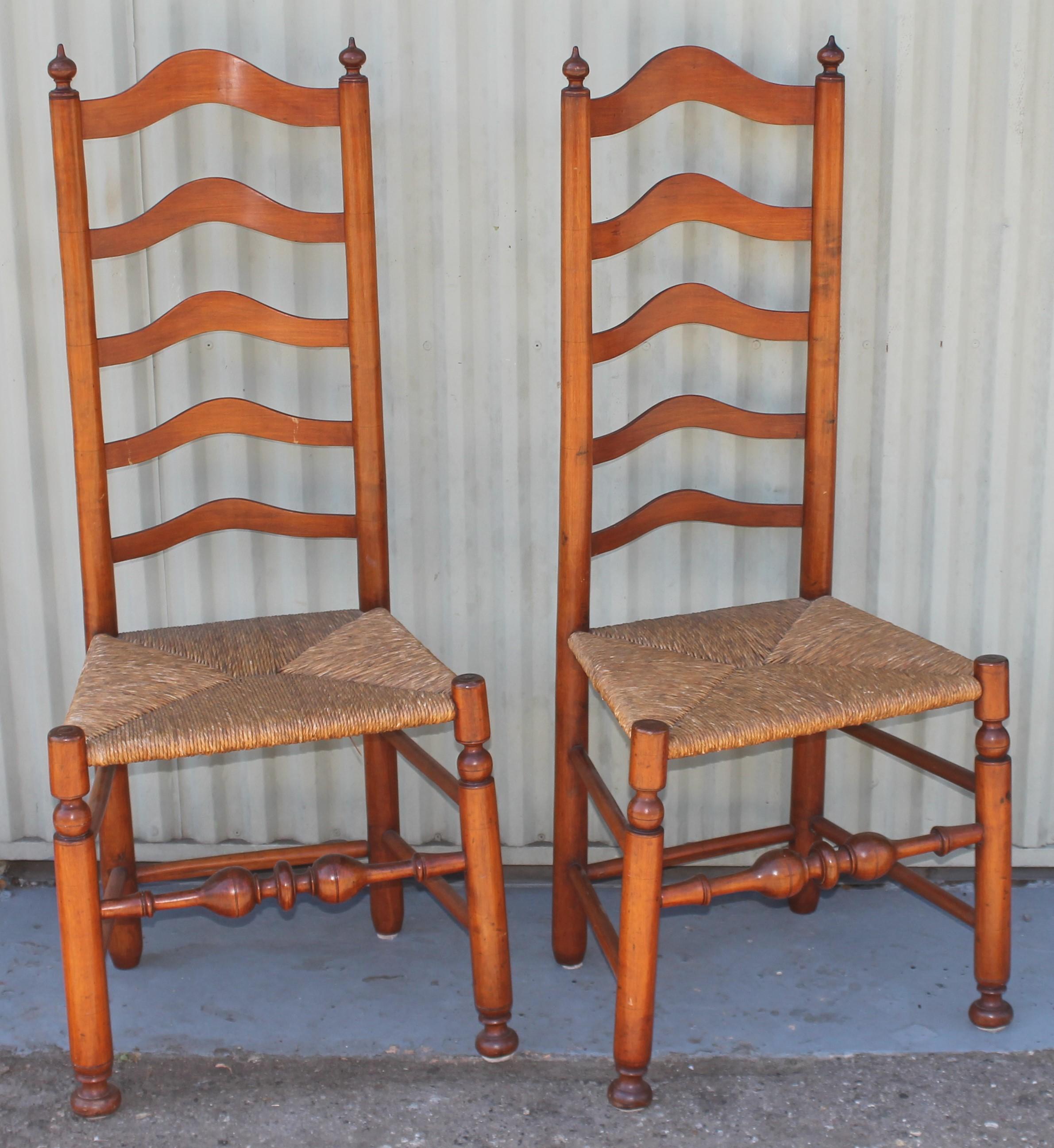 Early 19th C Delaware River Valley Ladder Back Chairs, 2 For Sale 3