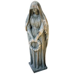 Finely Carved and Painted Pine Figure of a Lady in Mourning, circa 1800-1830
