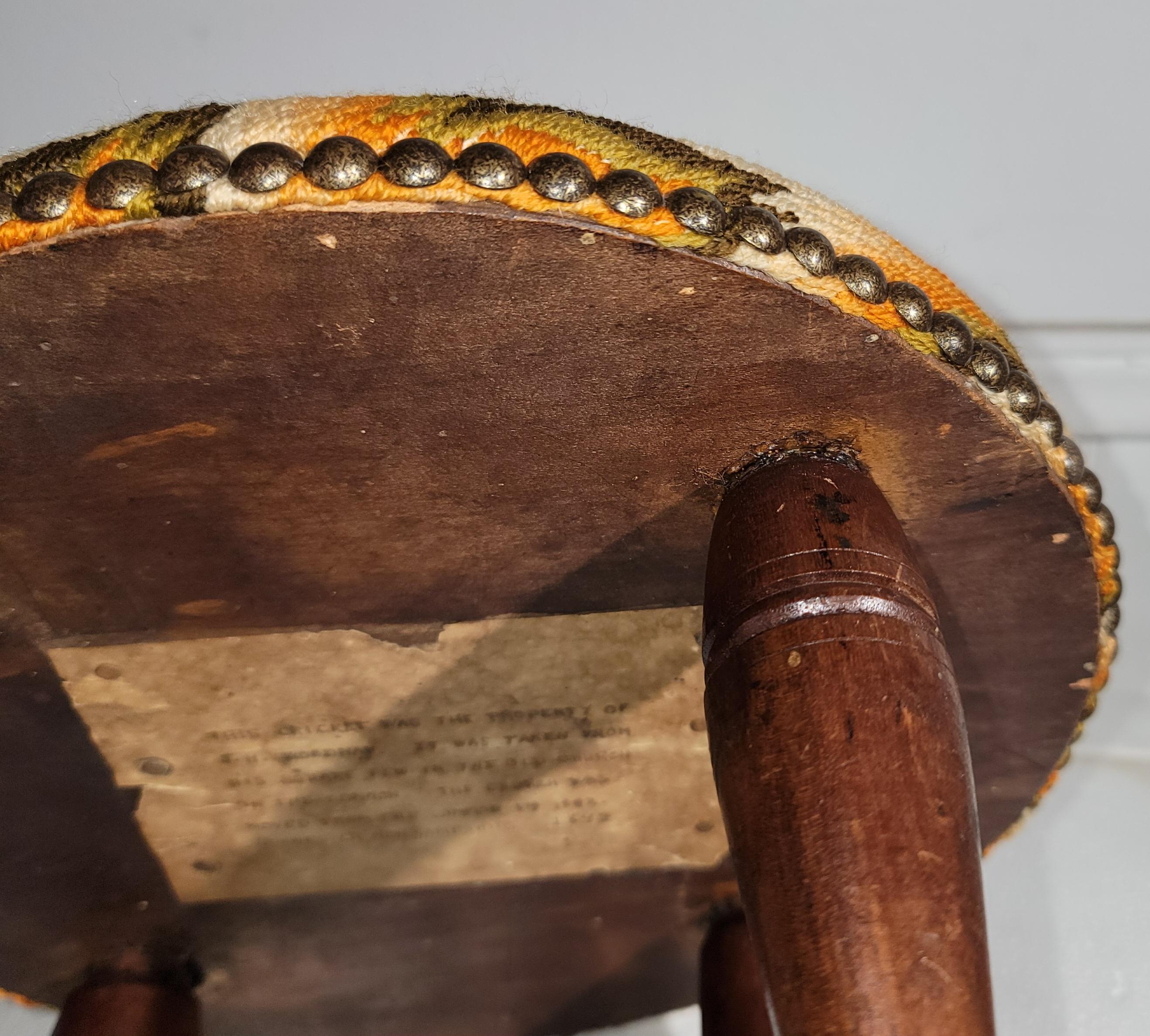 Early 19thc Flame Stitch Hand Made Stool In Good Condition For Sale In Los Angeles, CA
