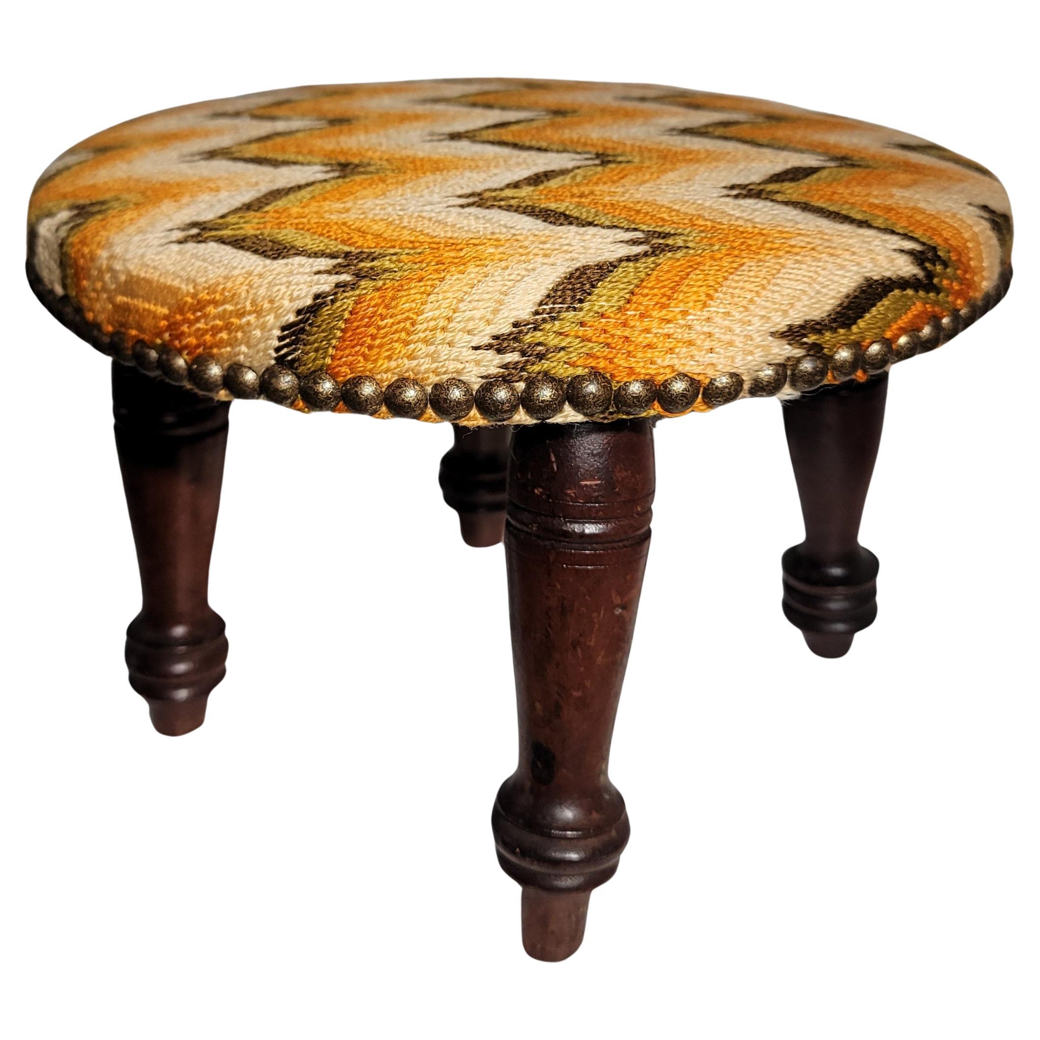 Early 19thc Flame Stitch Hand Made Stool