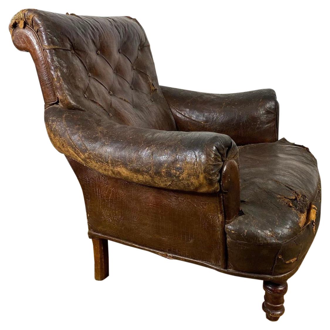 Early 19thC French Crocodile Leather Armchair, c.1830 For Sale