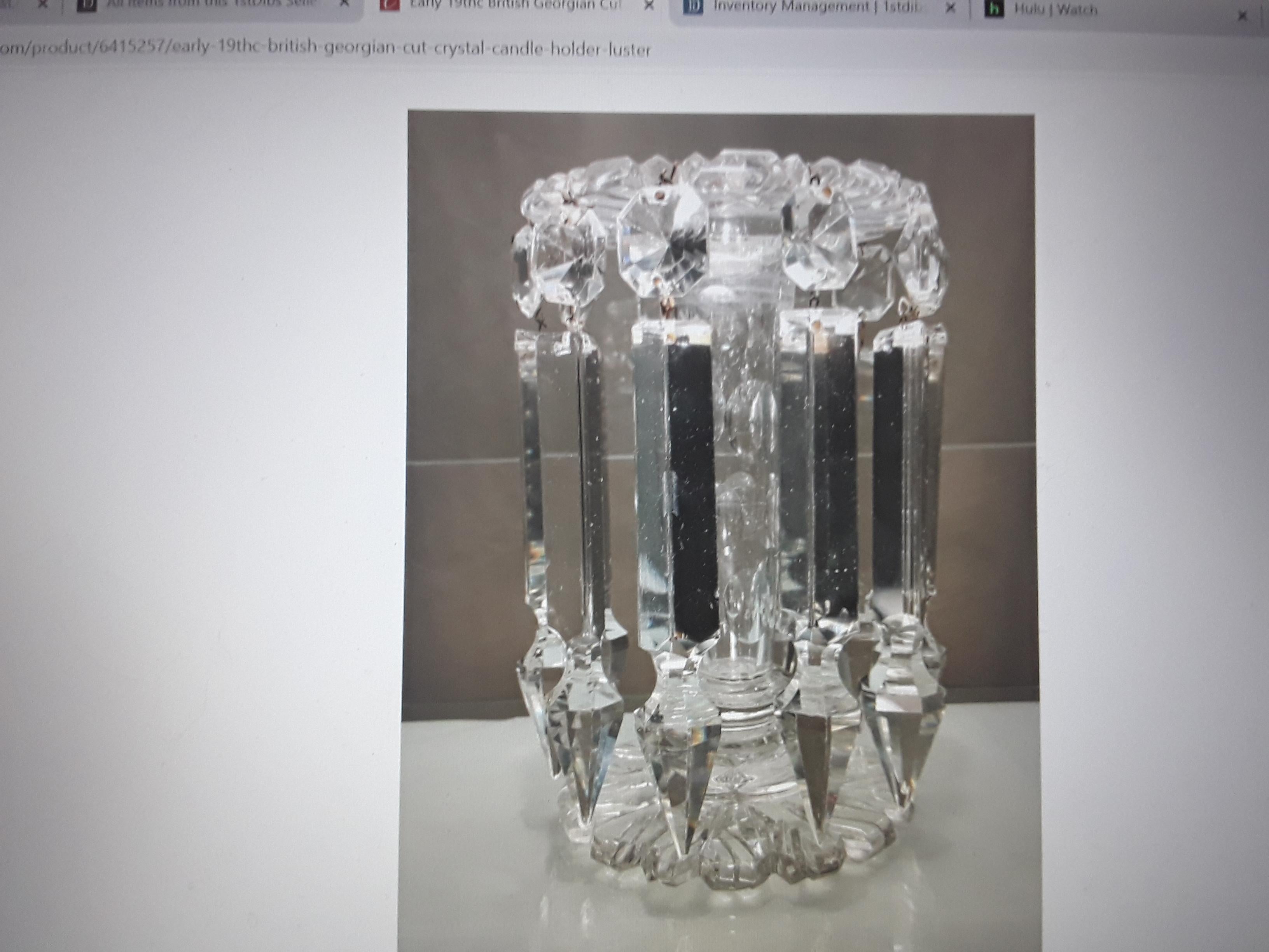 c1820 Magnificent Georgian Cut Crystal Candle Mantel Luster/ Girandole. Leaded crystal hanging spear prisms.