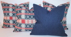 Early 19thc Hand  Woven Red & Blue Coverlet Pillows-Set of Four