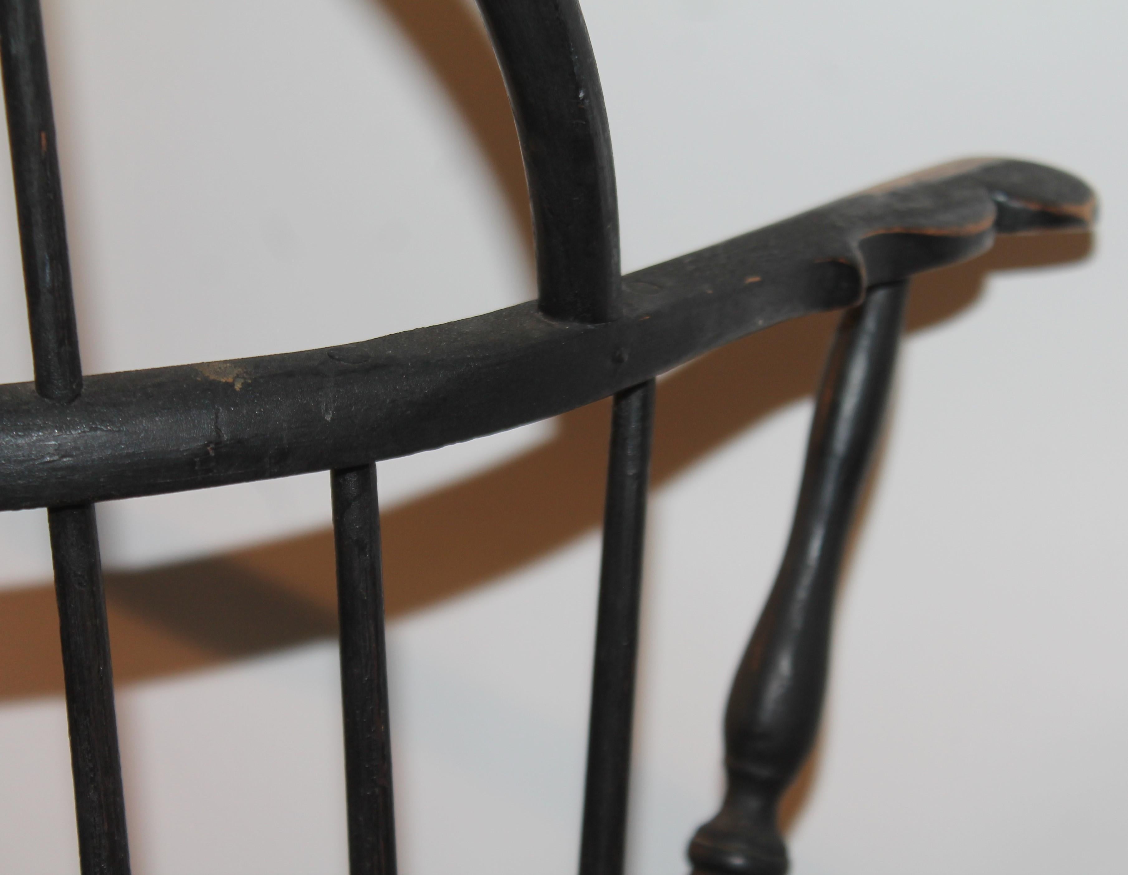 Adirondack Early 19th C Hoop Back Windsor in Original Black Paint For Sale