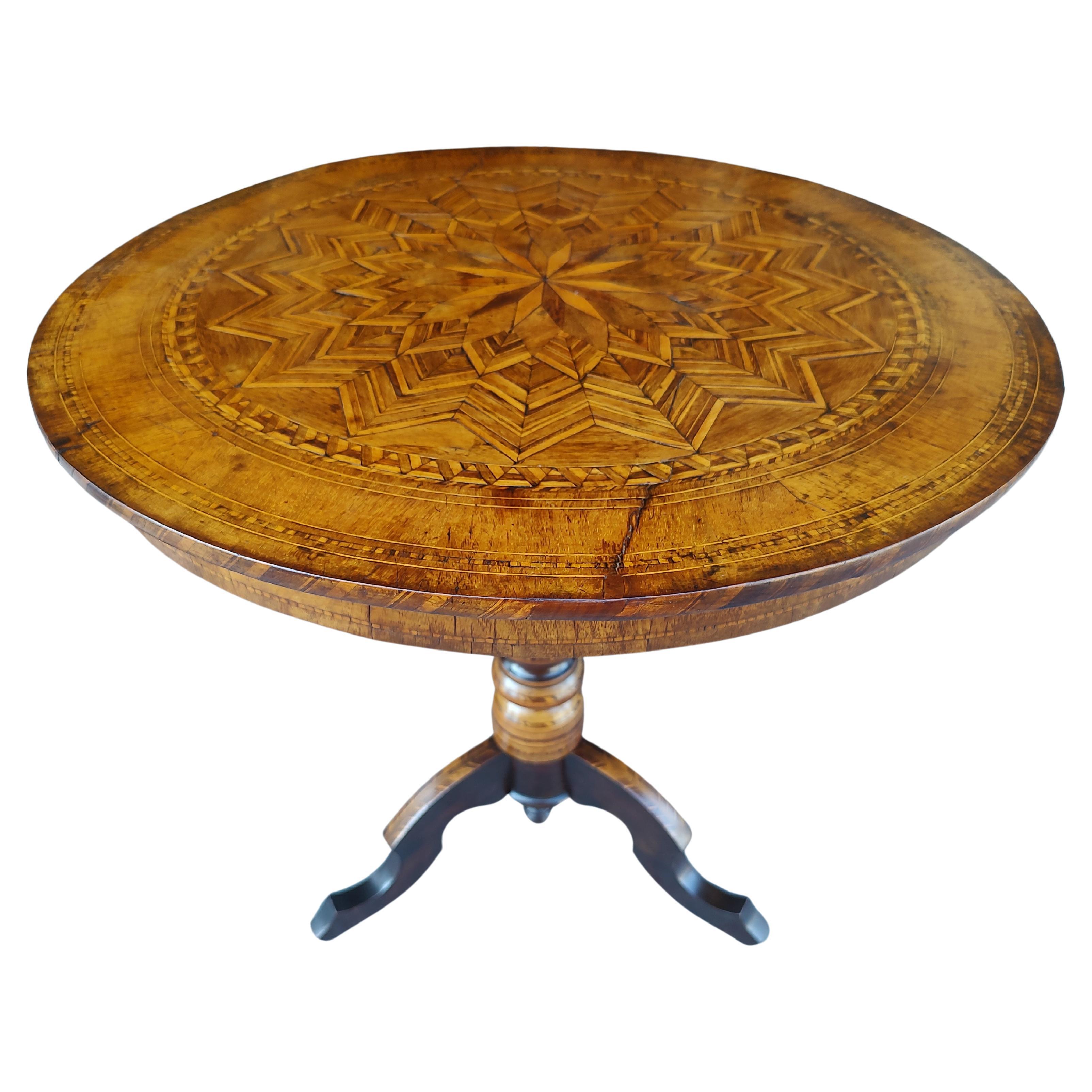 Early 19thc Italian Sorrento Table with Inlaid Marquetry  