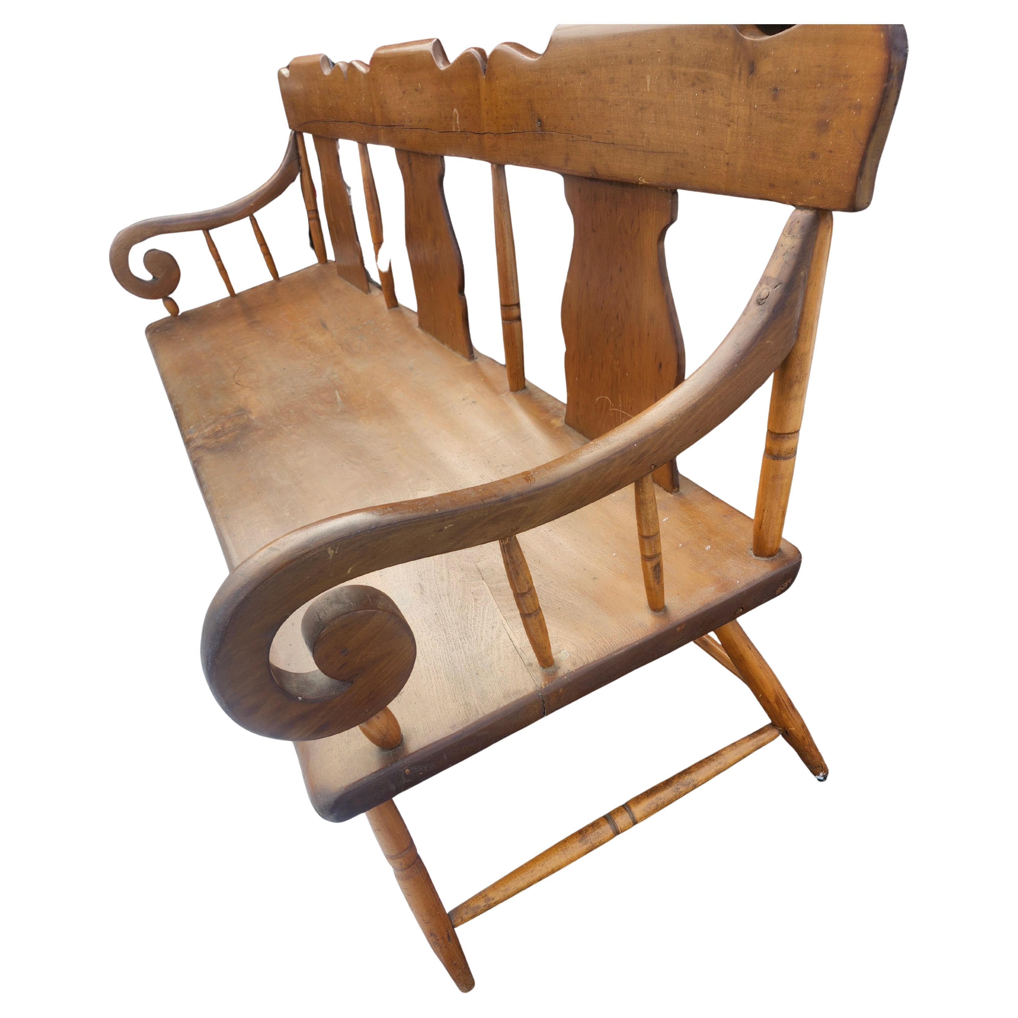 Early 19thC Lancaster County Pa. Pine Bench w Plank Seat