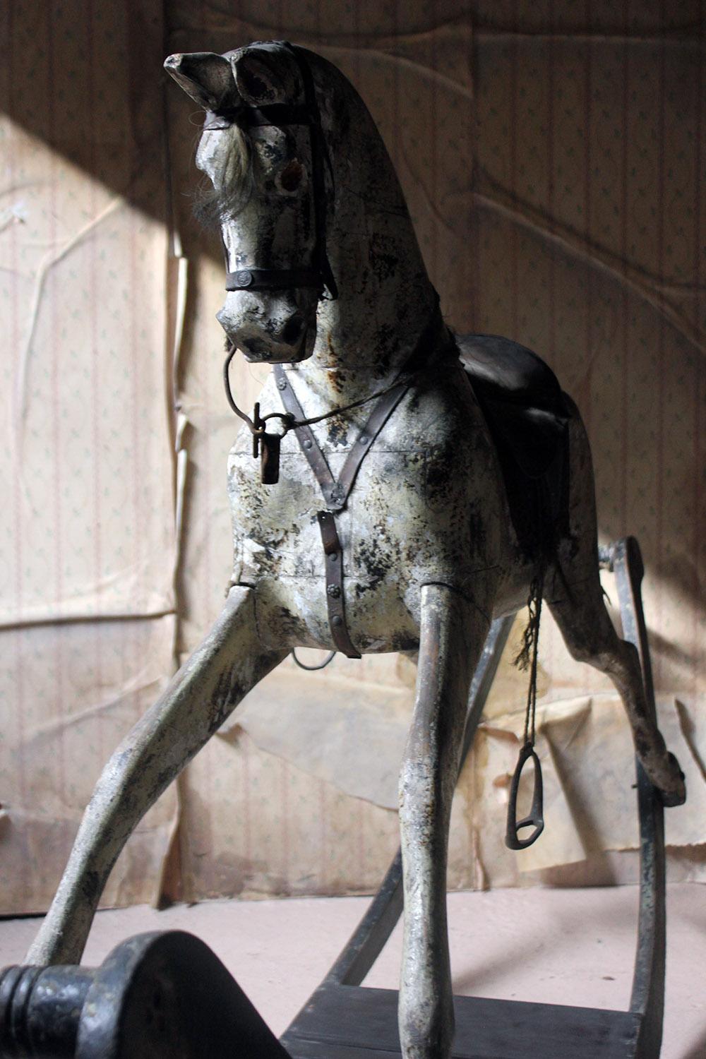 Regency Early 19th Century Large Dappled Grey Bow Rocking Horse, circa 1820-1830