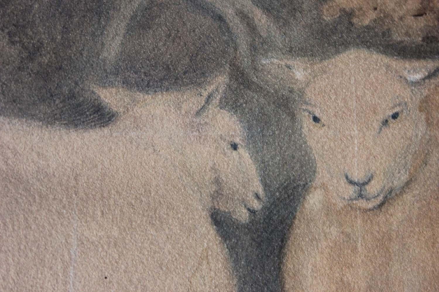 Hand-Painted Early 19th Century Naïve School Watercolour of Three Prize Sheep, circa 1812