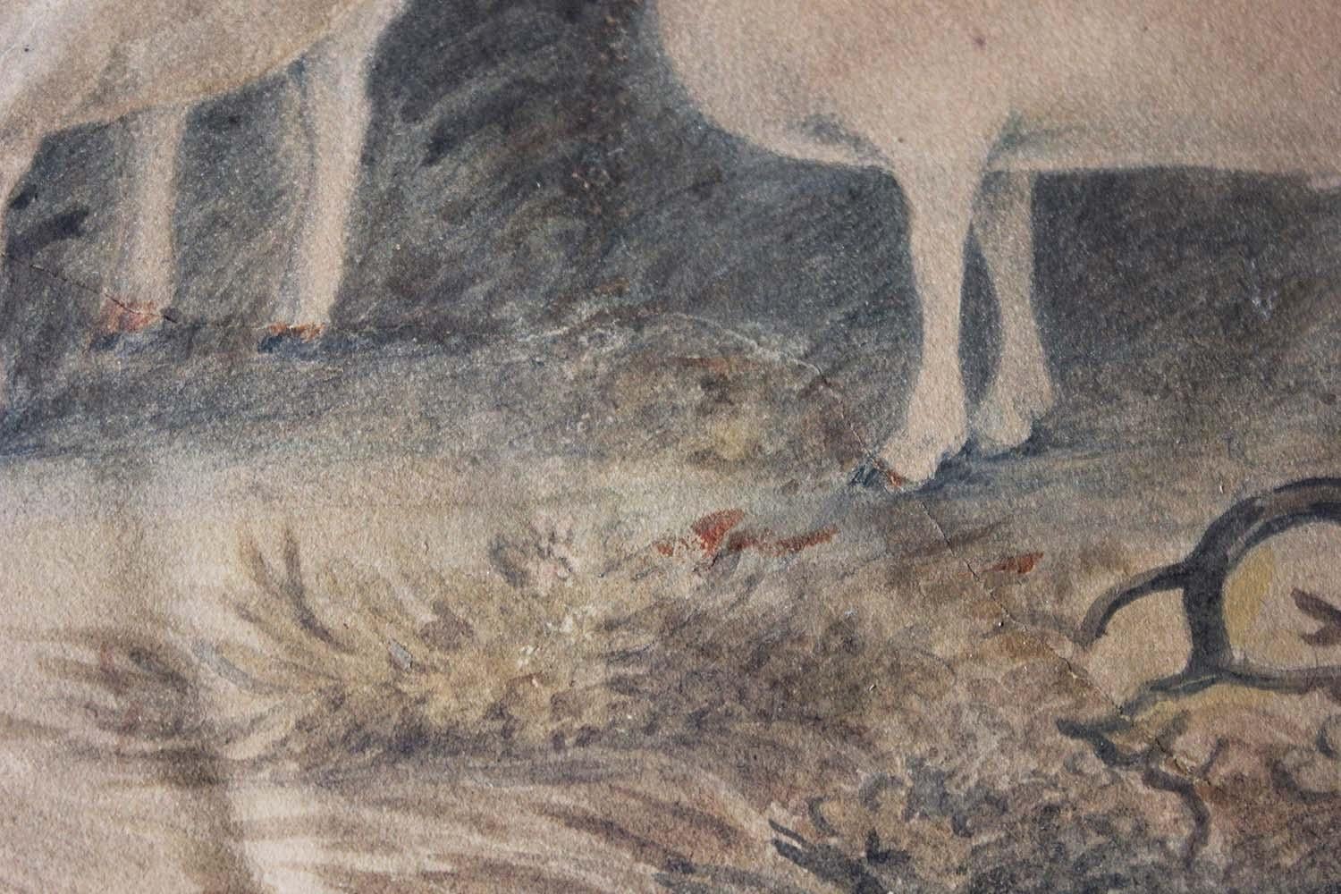 Early 19th Century Naïve School Watercolour of Three Prize Sheep, circa 1812 In Fair Condition In Bedford, Bedfordshire