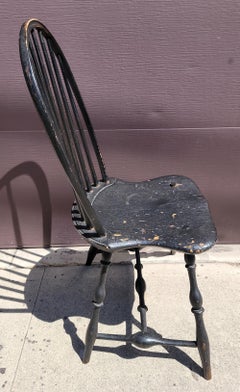 Early 19thc Original Black Painted Balloon Back Windsor Chair