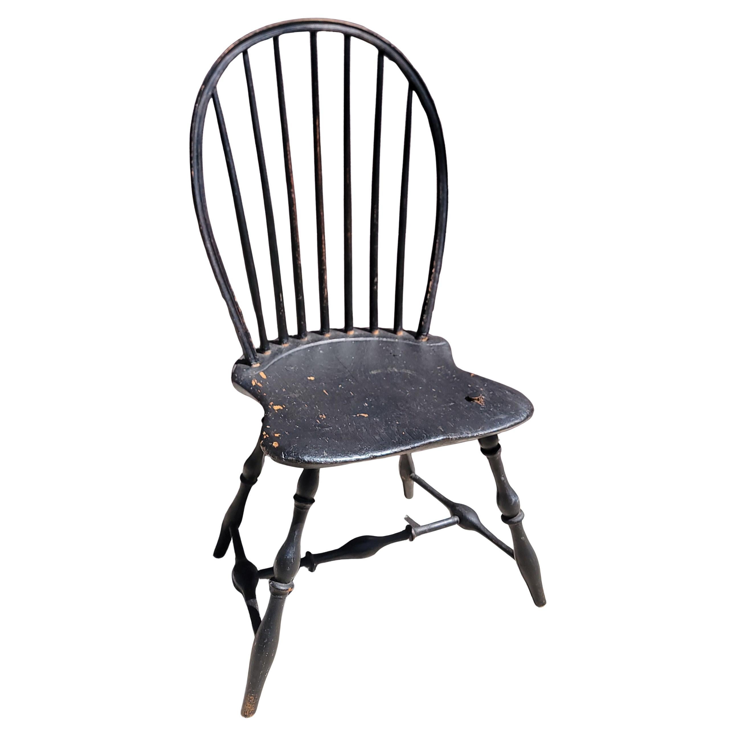 Early 19thc Original Black Painted Balloon Back Windsor Chair