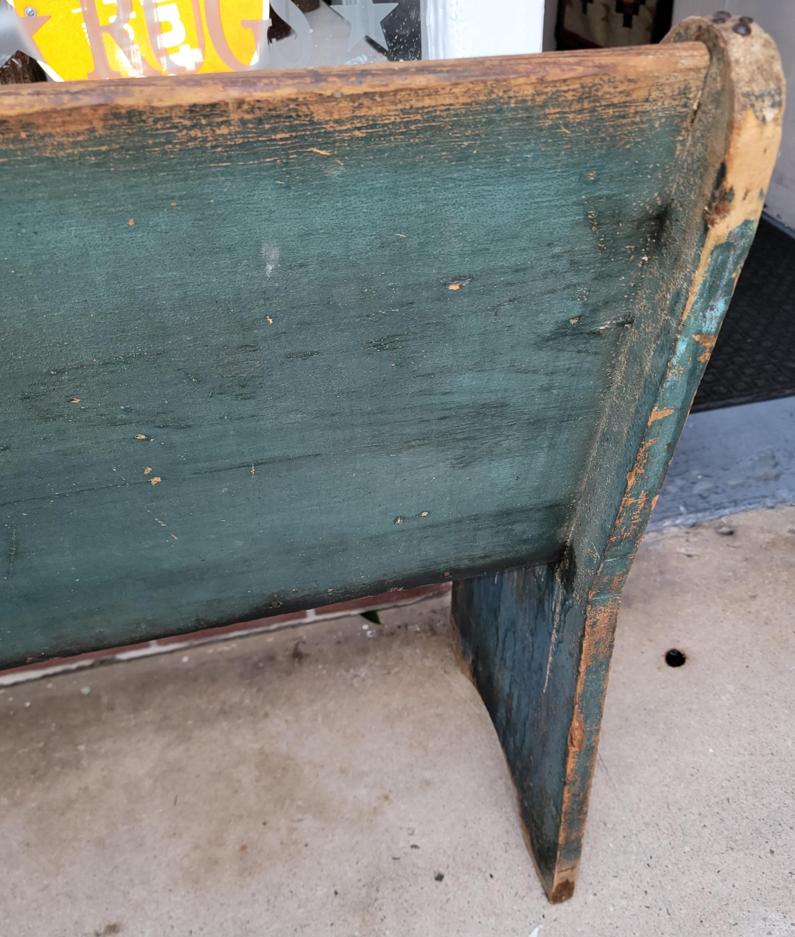 19th C original blue painted plank seat bench in fine condition and super sturdy.This rare find is in great as found condition.Super wonderful untouched blue painted surface.