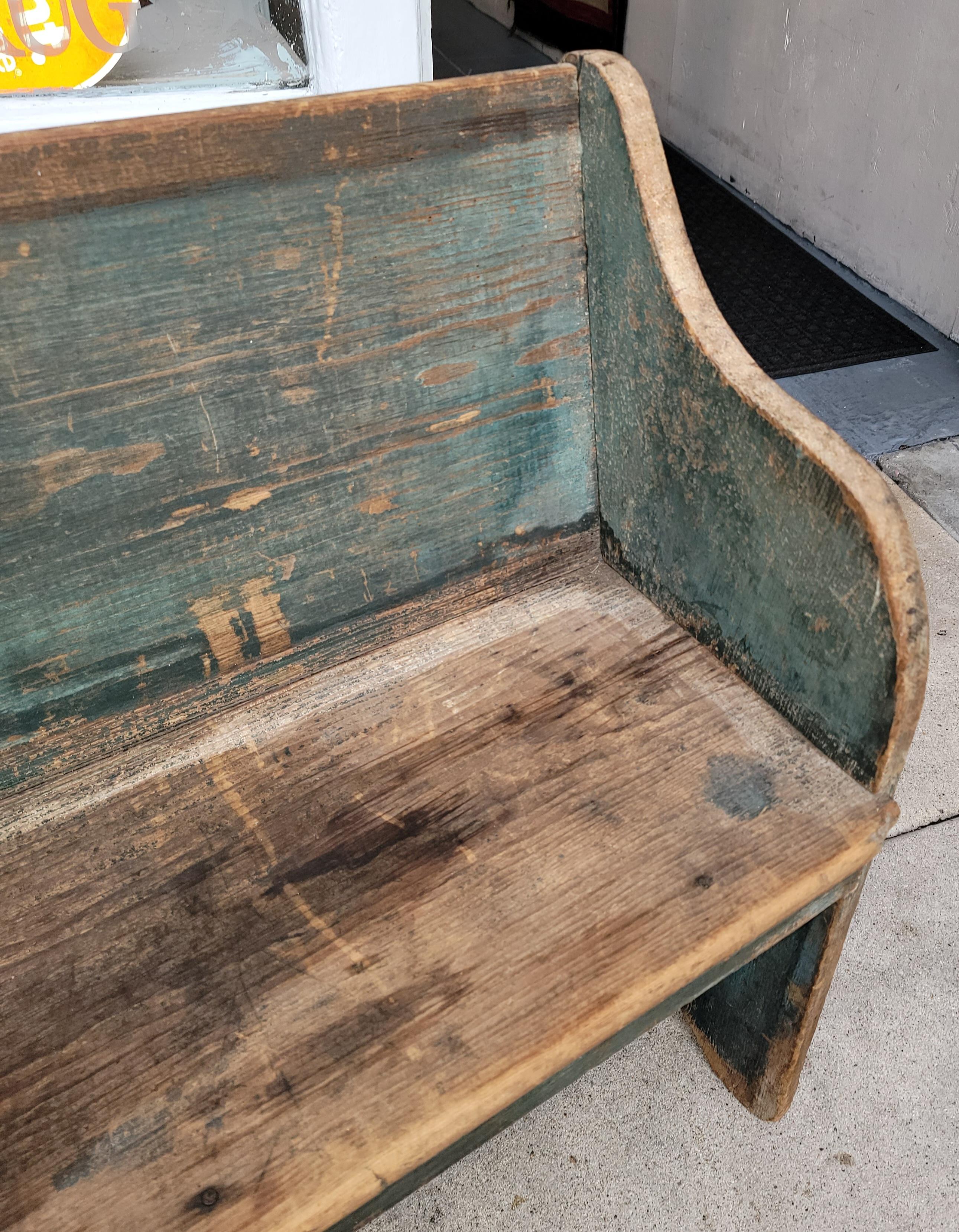American Early 19th C Original Blue Painted Bench