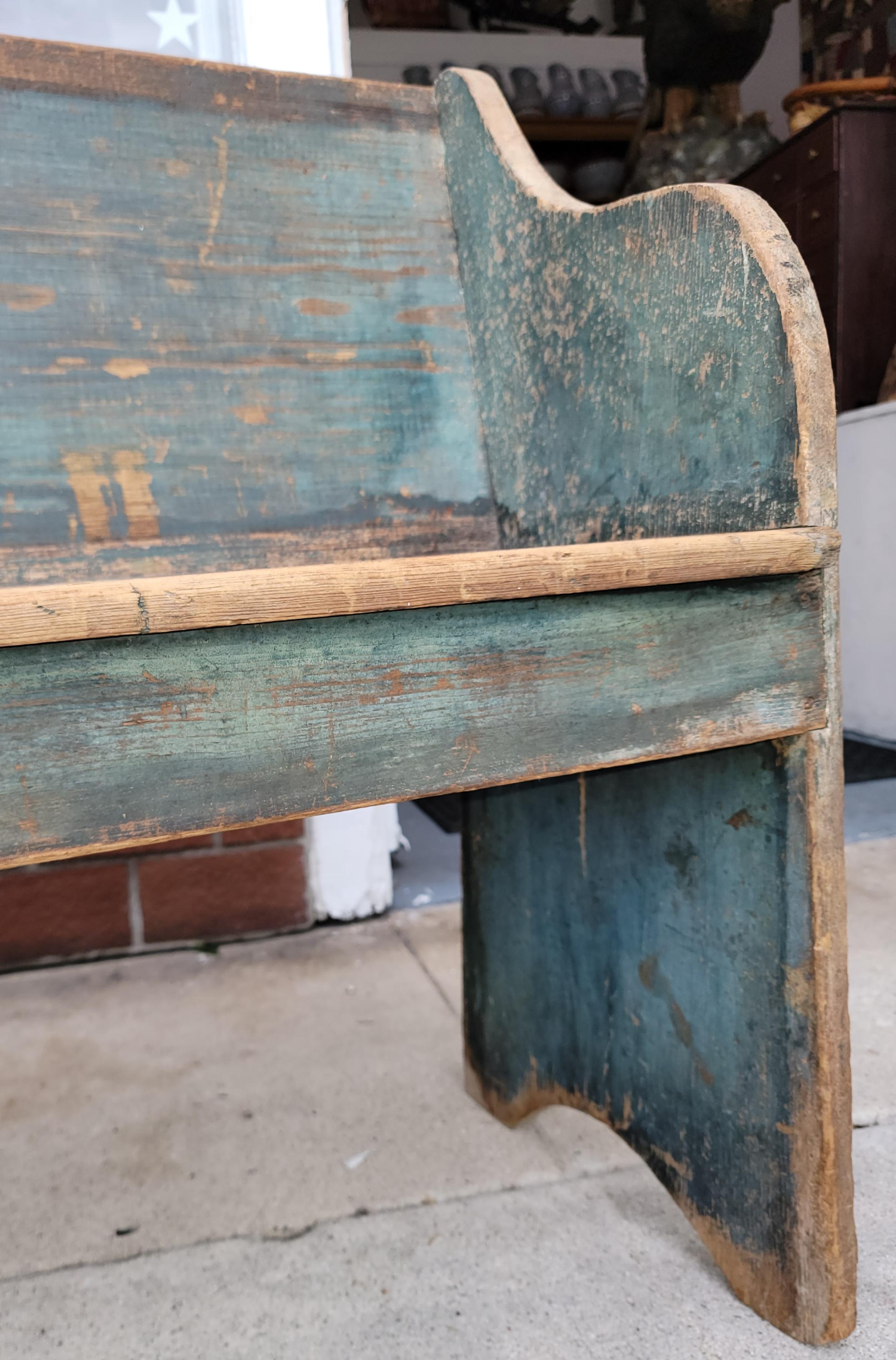 Hand-Crafted Early 19th C Original Blue Painted Bench